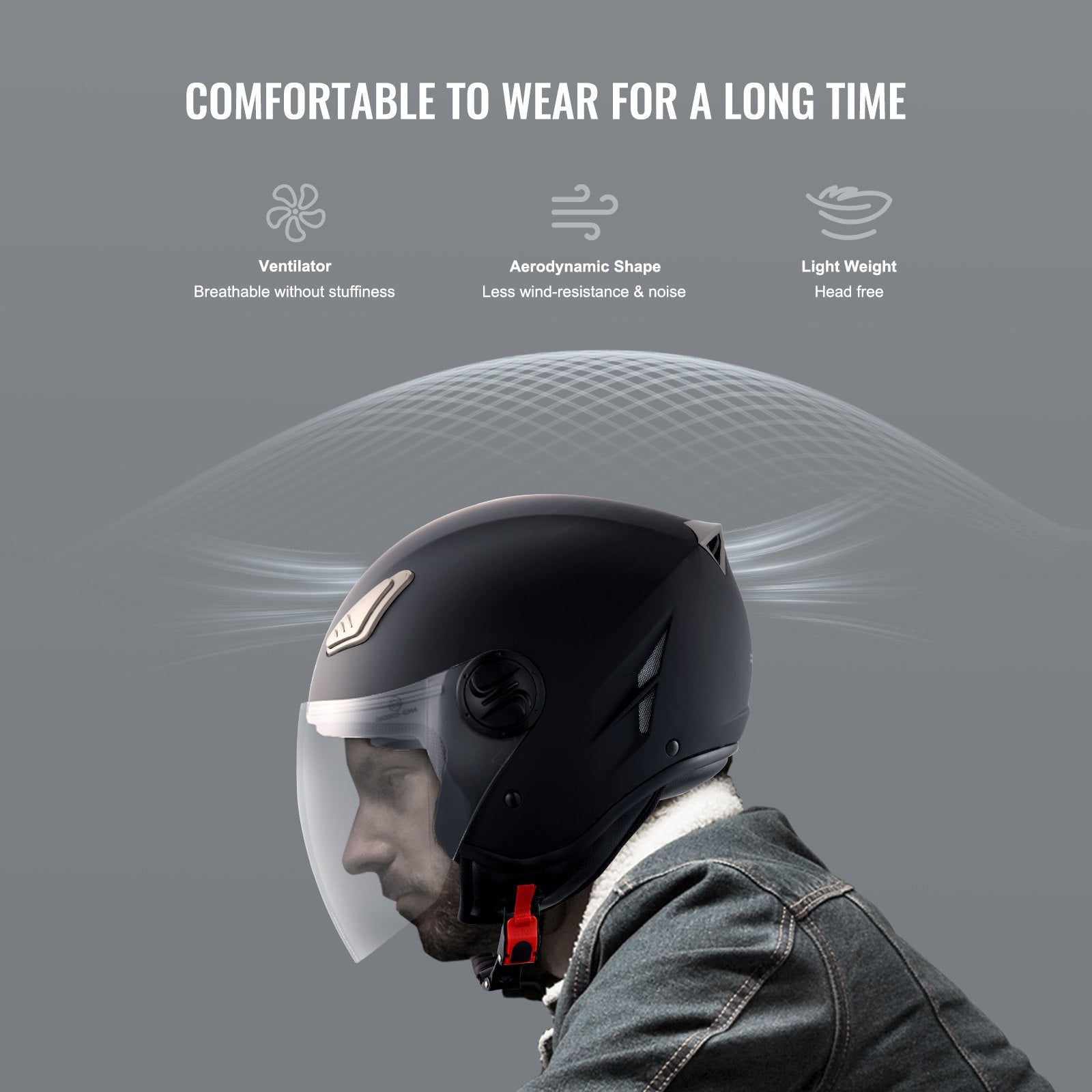 Bicycle Helmets: VEVOR 3/4-Face Motorcycle Helmet Motocross Helmet with Bluetooth Communication
