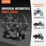 Bicycle Stands & Storage: VEVOR Motorcycle Wheel Chock, 816.5 kg Capacity Wheel Cradle Holder, Heavy-duty Steel Motorcycle Front Wheel Stand with 3 Adjustable Holes, For 381-533.4 mm Off-Road Motorcycles, Standard Motorcycles