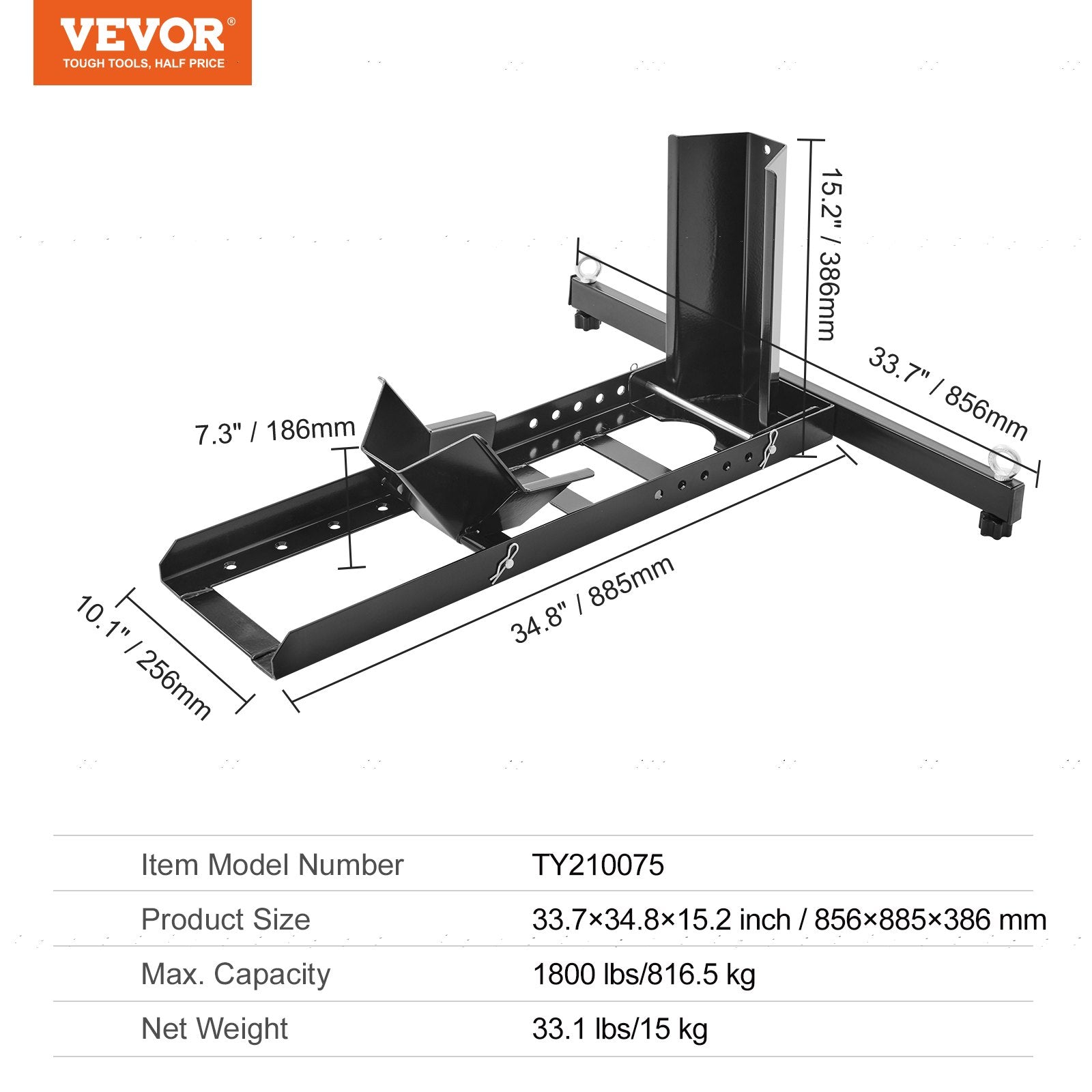 Scooter Accessories: VEVOR Motorcycle Wheel Chock Upright, 816.5 kg Capacity, Heavy-duty Steel Motorcycle Front Wheel Stand with 6 Adjustable Holes, For 381-558.8 mm Off-Road Motorcycles, Standard Motorcycles