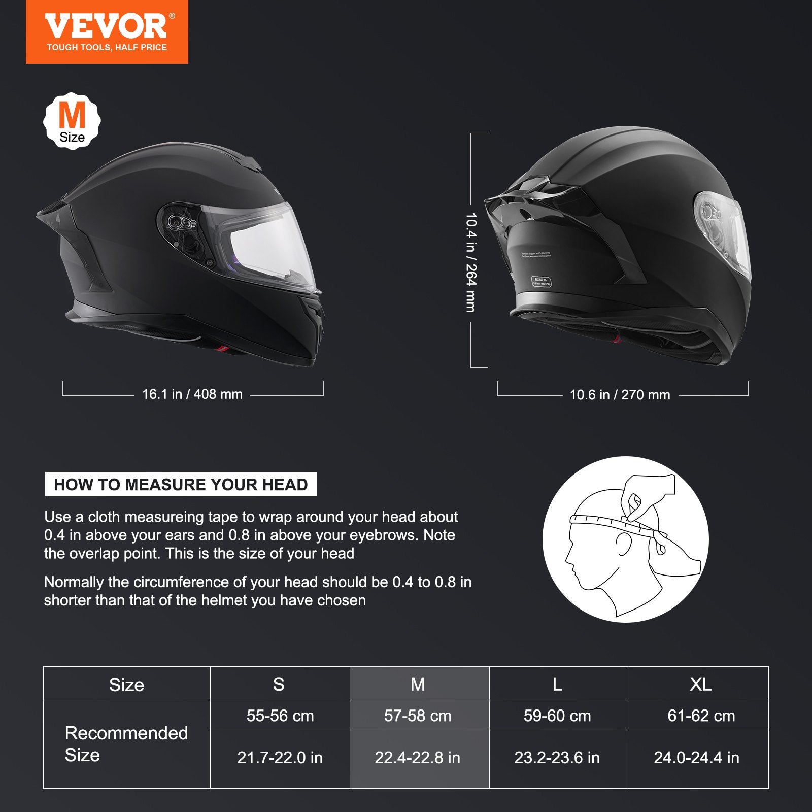 Bicycle Helmets: VEVOR Full Face Motorcycle Helmet Motocross Helmet with Bluetooth Slot