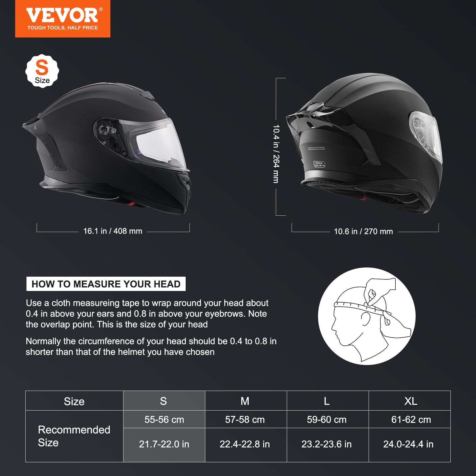 Bicycle Helmets: VEVOR Full Face Motorcycle Helmet Motocross Helmet with Bluetooth Slot