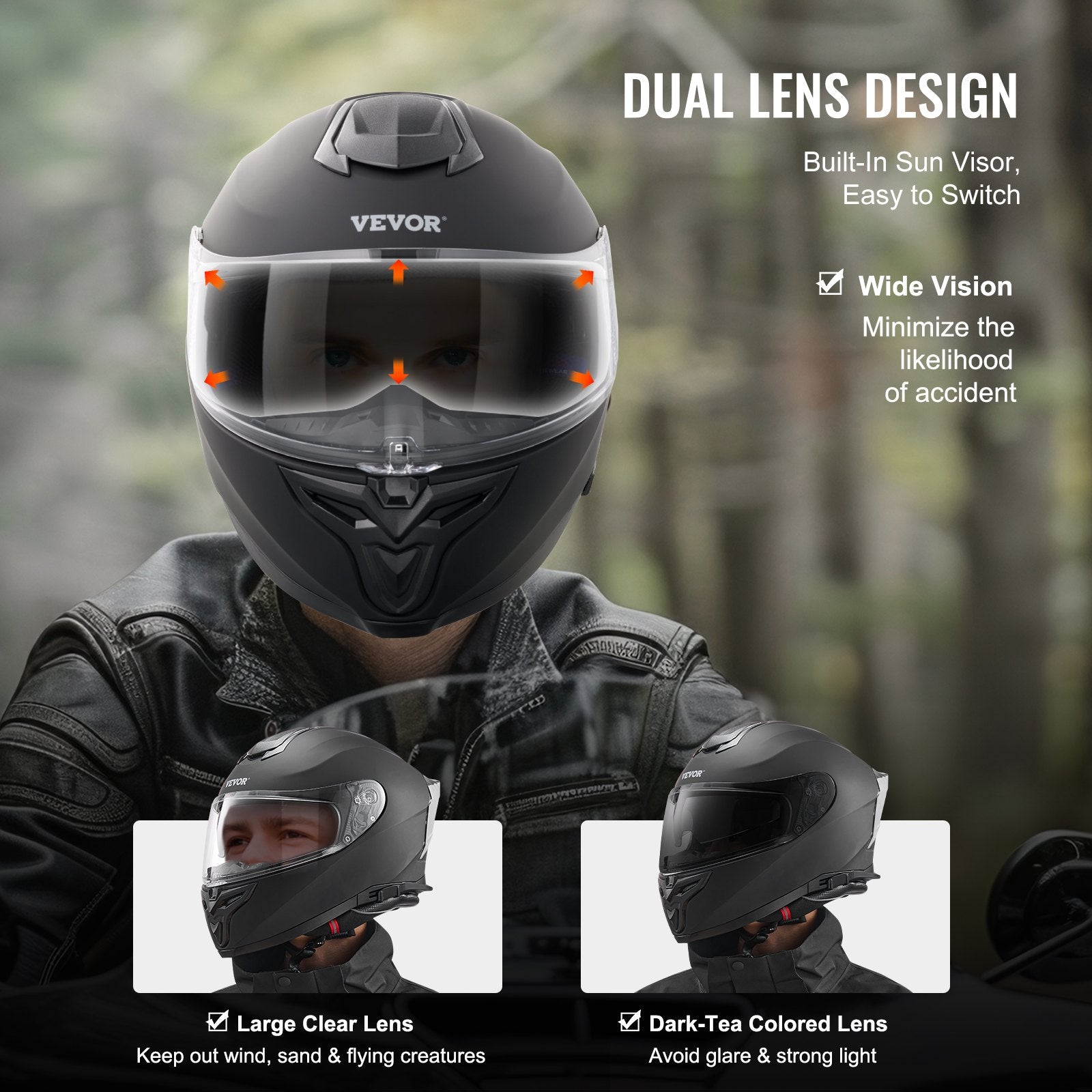 Bicycle Helmets: VEVOR Full Face Motorcycle Helmet Motocross Helmet with Bluetooth Slot