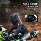 Bicycle Helmets: VEVOR Full Face Motorcycle Helmet Motocross Helmet with Bluetooth Slot