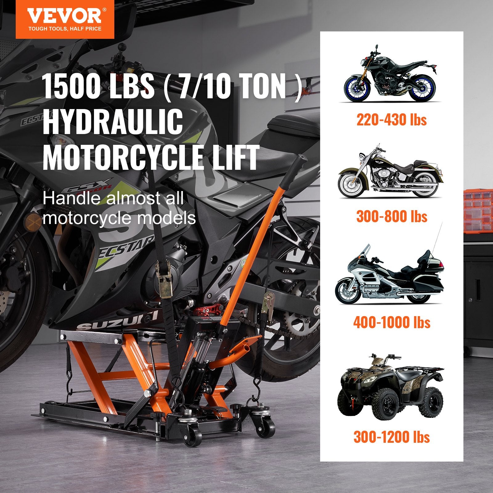 Automotive Lifts & Hoists: VEVOR Motorcycle Hydraulic Pump Jack 1500 LBS ATV Dirt Bike Stand