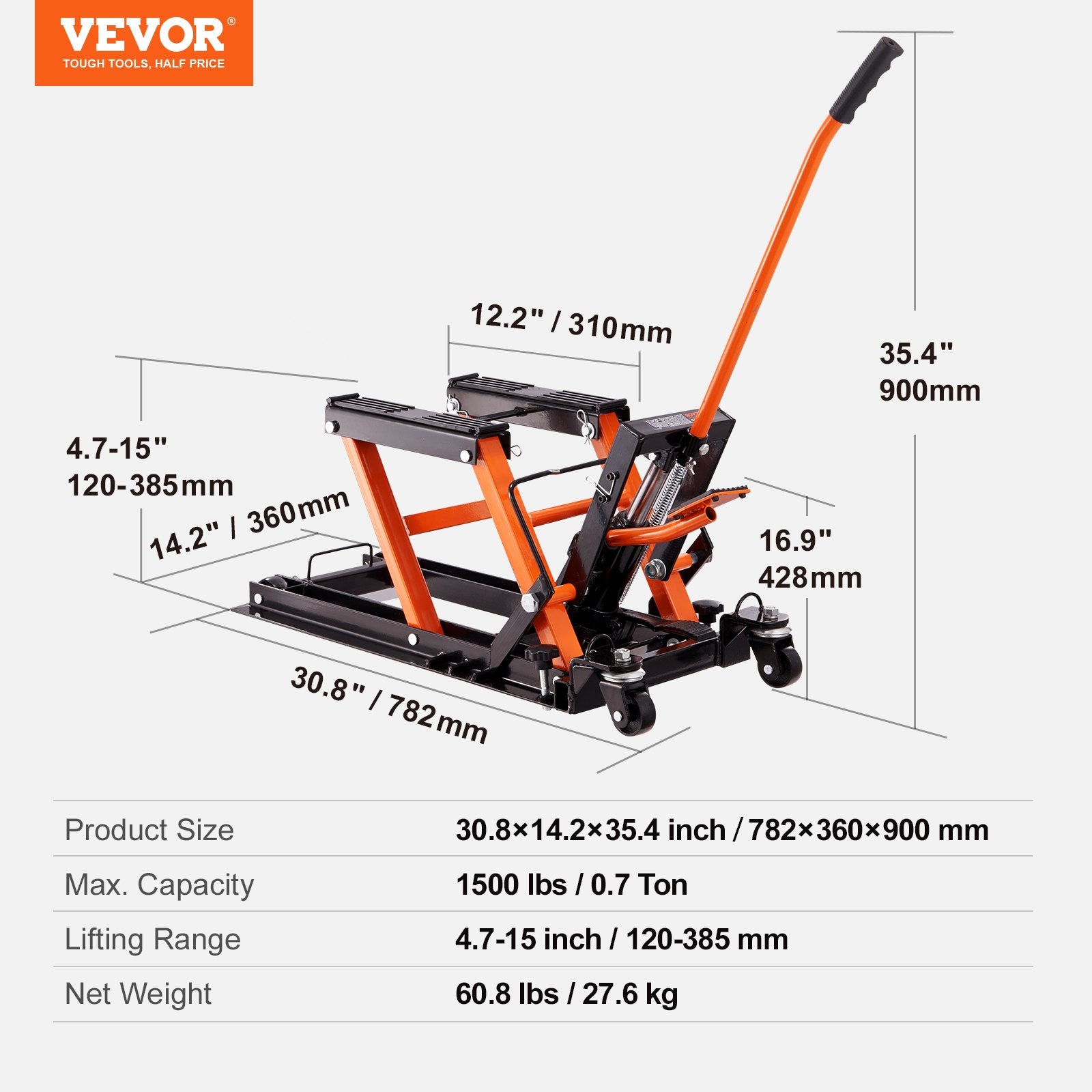 Automotive Lifts & Hoists: VEVOR Motorcycle Hydraulic Pump Jack 1500 LBS ATV Dirt Bike Stand