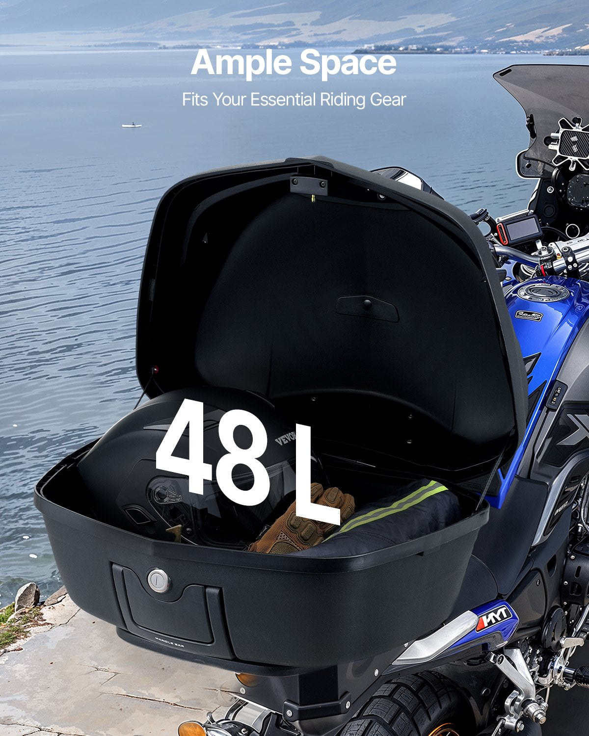 Automotive Decor: VEVOR 48L Motorcycle Top Case Universal Motorbike Tail with Reflective Panel