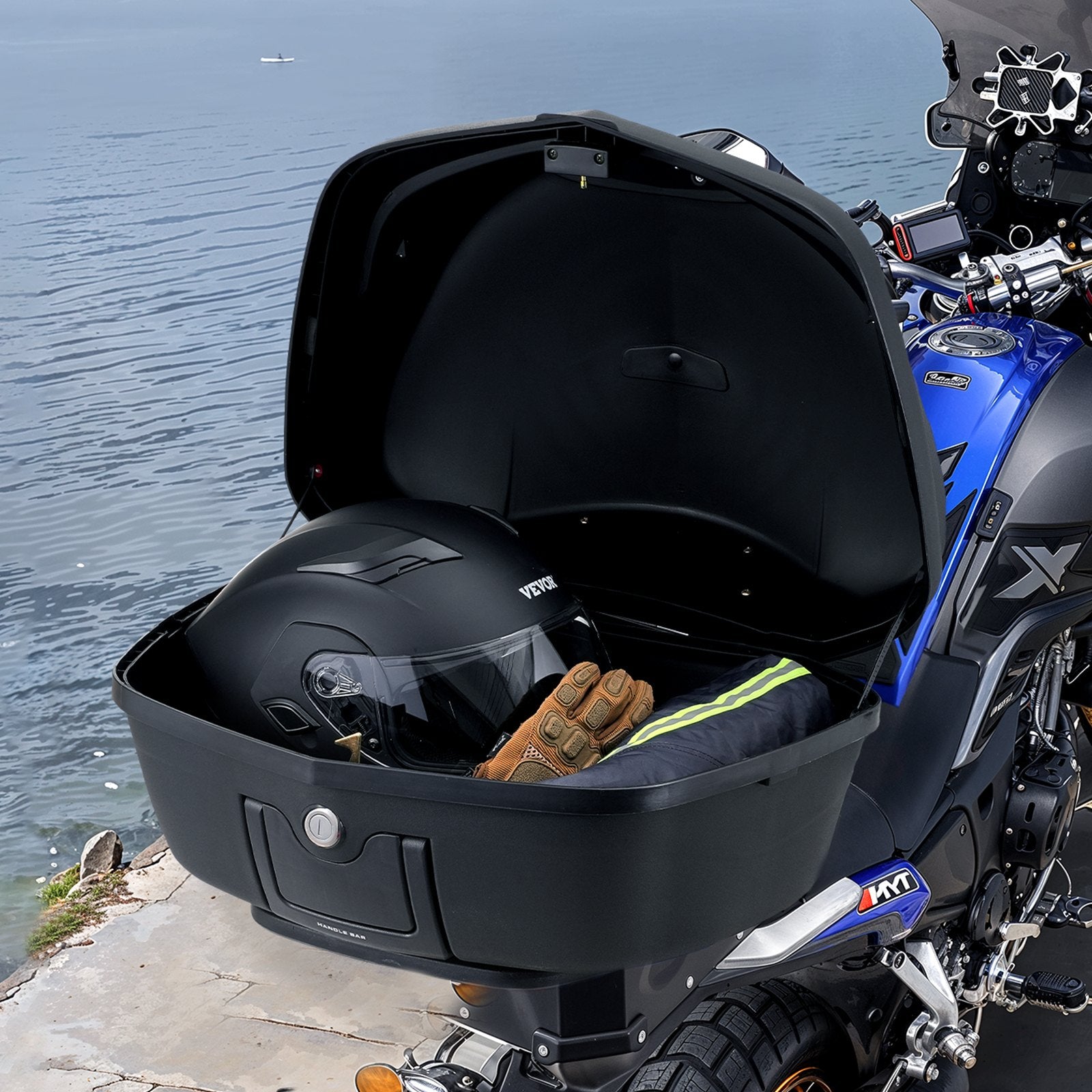 Automotive Decor: VEVOR 48L Motorcycle Top Case Universal Motorbike Tail with Reflective Panel