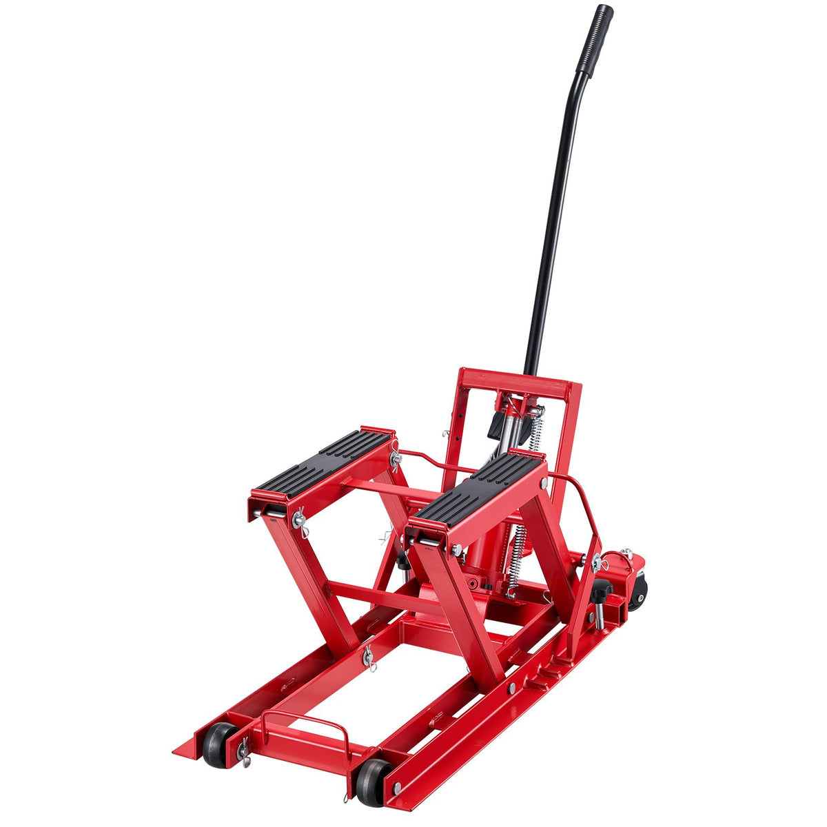 Hydraulic Motorcycle Lift Jack, 680 kg Capacity, ATV Lift Jack Portable Motorcycle Hoist Stand with 4 Wheels, 115-385 mm Height Range, Hydraulic Foot-Operated Hoist Stand for ATVs, Dirt Bikes