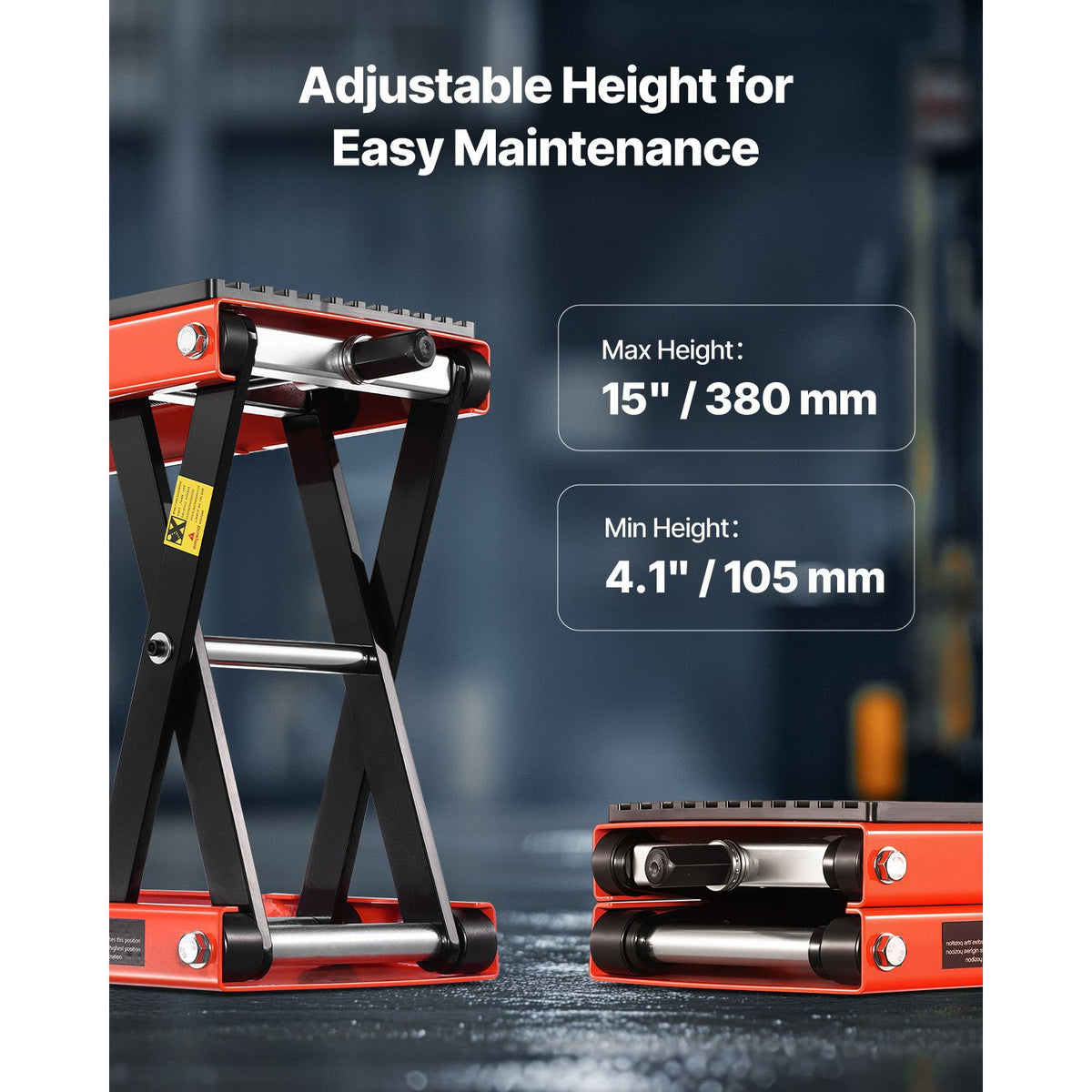Motorcycle Lift, 1200lbs Weight Capacity, Wide Deck Motorcycle Scissor Jack, 4.1-15 in Height Range, Heavy Duty Steel Bike Repair Center Stand with Ratchet and Crank for ATVs, Dirt Bikes