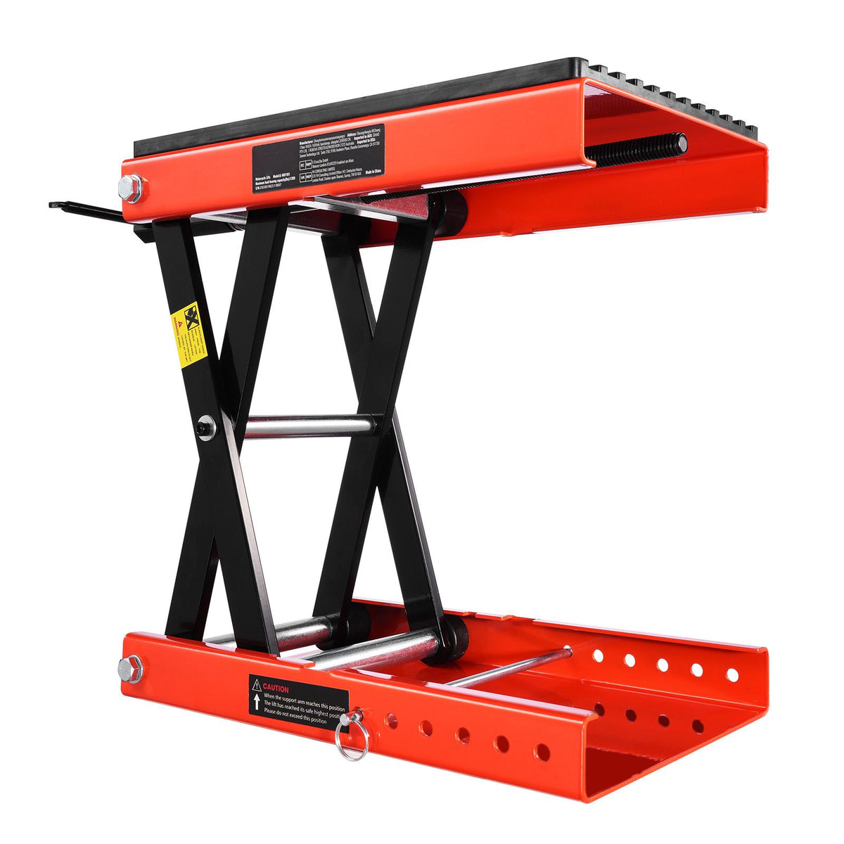 Motorcycle Lift, 1200lbs Weight Capacity, Wide Deck Motorcycle Scissor Jack, 4.1-15 in Height Range, Heavy Duty Steel Bike Repair Center Stand with Ratchet and Crank for ATVs, Dirt Bikes