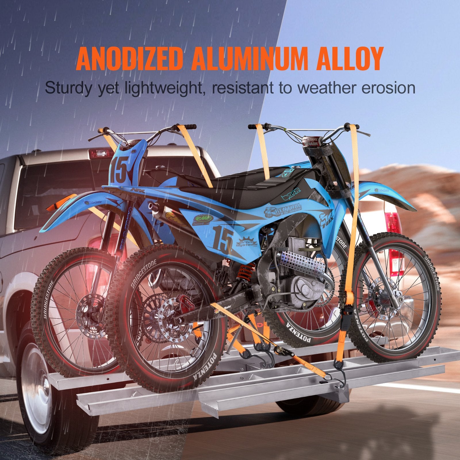 Motorcycle Carrier, 2-Bike 272.15KGS Aluminum Motorcycle Carrier Hitch Mount, Loading Ramp, Scooter Dirt Bike Trailer Hauler, Ratchet Straps and Stabilizer, for Car, Truck with 2" Hitch Receiver