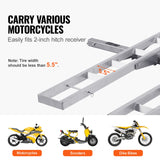 Bicycle Stands & Storage: VEVOR Motorcycle Carrier, 2-Bike 272.15KGS Aluminum Motorcycle Carrier Hitch Mount, Loading Ramp, Scooter Dirt Bike Trailer Hauler, Ratchet Straps and Stabilizer, for Car, Truck with 2" Hitch Receiver