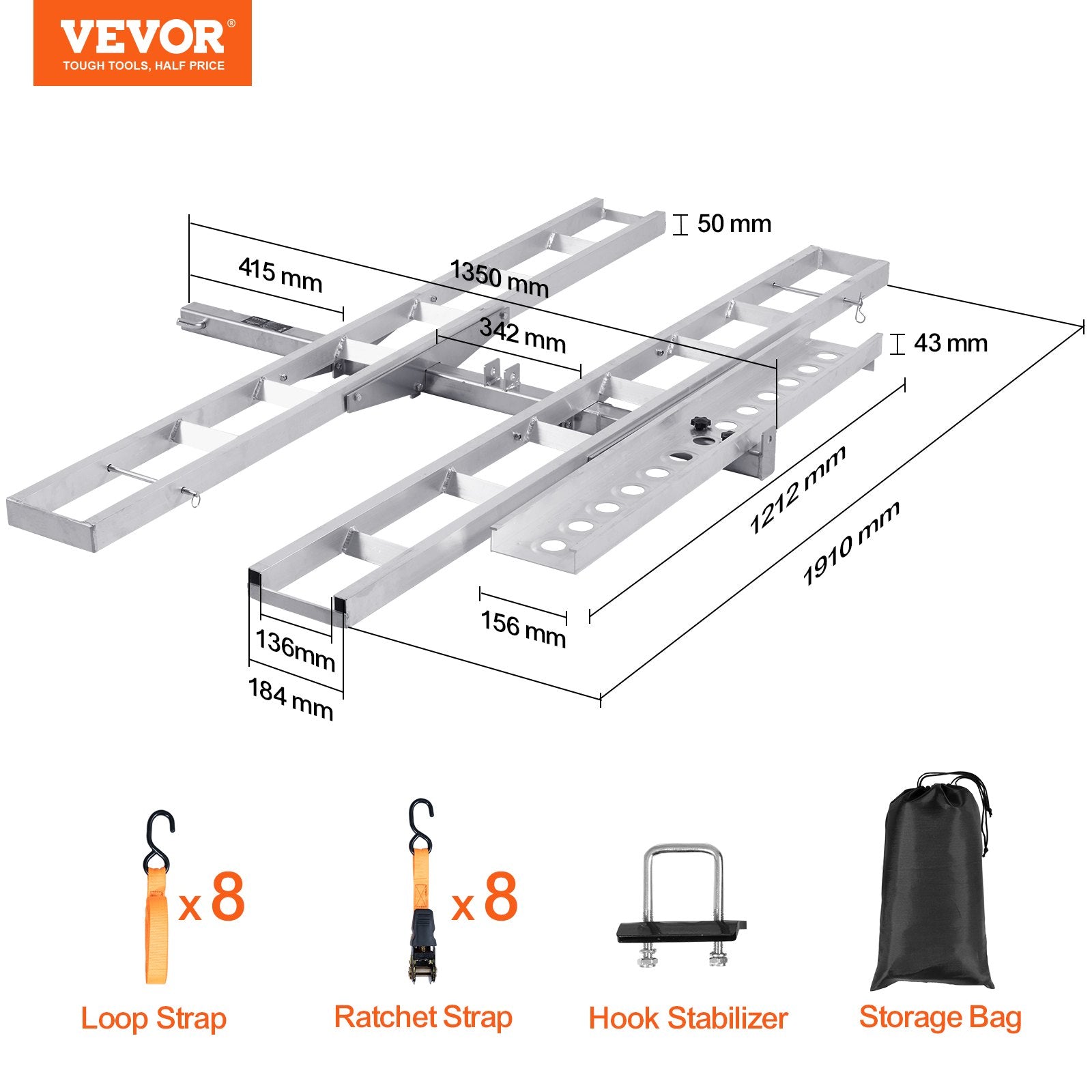 Motorcycle Carrier, 2-Bike 272.15KGS Aluminum Motorcycle Carrier Hitch Mount, Loading Ramp, Scooter Dirt Bike Trailer Hauler, Ratchet Straps and Stabilizer, for Car, Truck with 2" Hitch Receiver