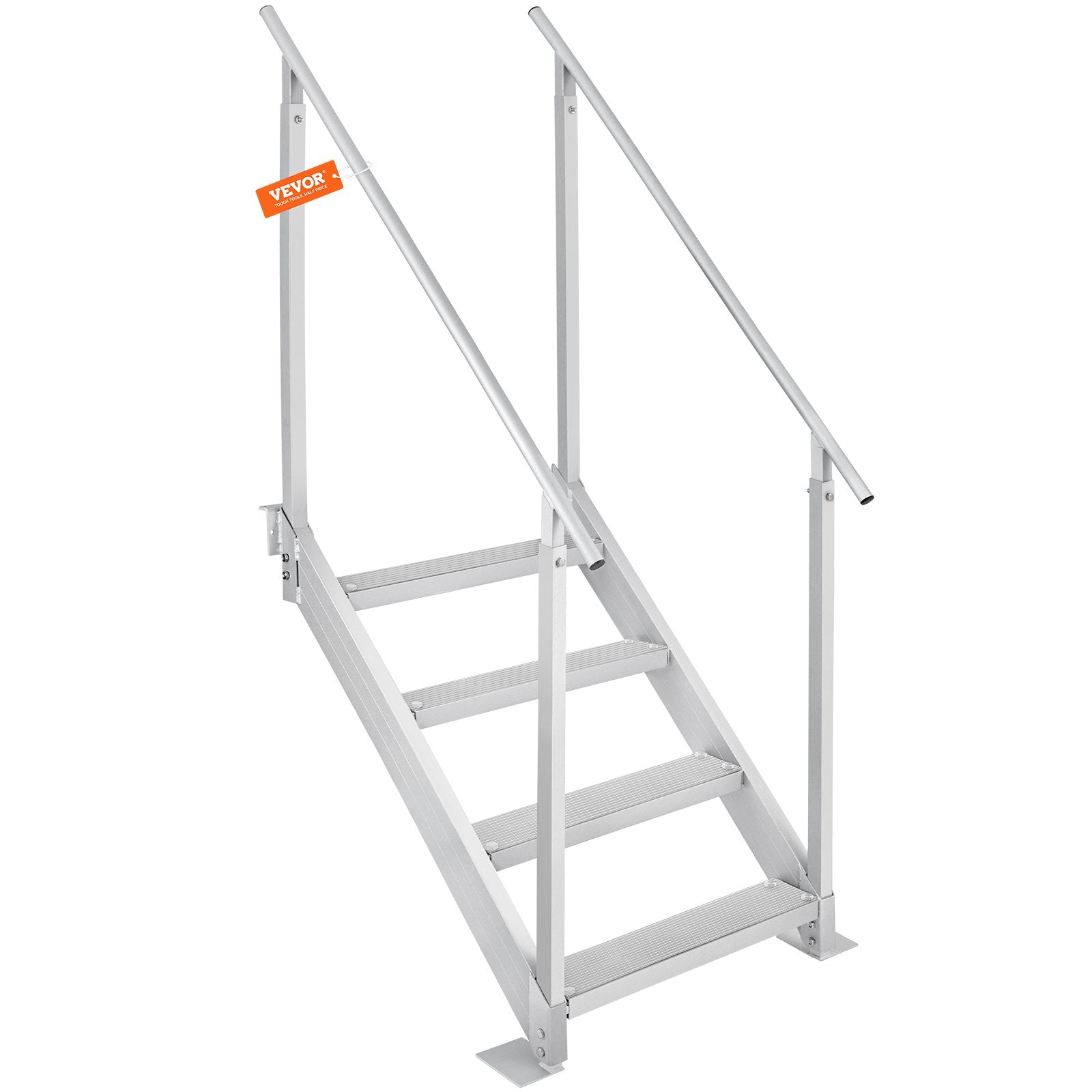 Swimming Pools: VEVOR Dock Ladder 4 Step, Dock Stairs 30''-38'' Adjustable Height, 227 kgs Load Capacity, Aluminum Pontoon Boat Ladder with Dual Handrails & Nonslip Mat for Ship/Lake/Pool/Marine Boarding
