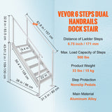 Boating Accessories: VEVOR Dock Ladder, 1.09 m-1.29 m Adjustable Height, 227 kg Load Capacity, Aluminum Alloy 6 Steps Pontoon Boat Ladder with Dual Handrails & Nonslip Mat, Ideal for Ship/Lake/Pool/Marine Boarding