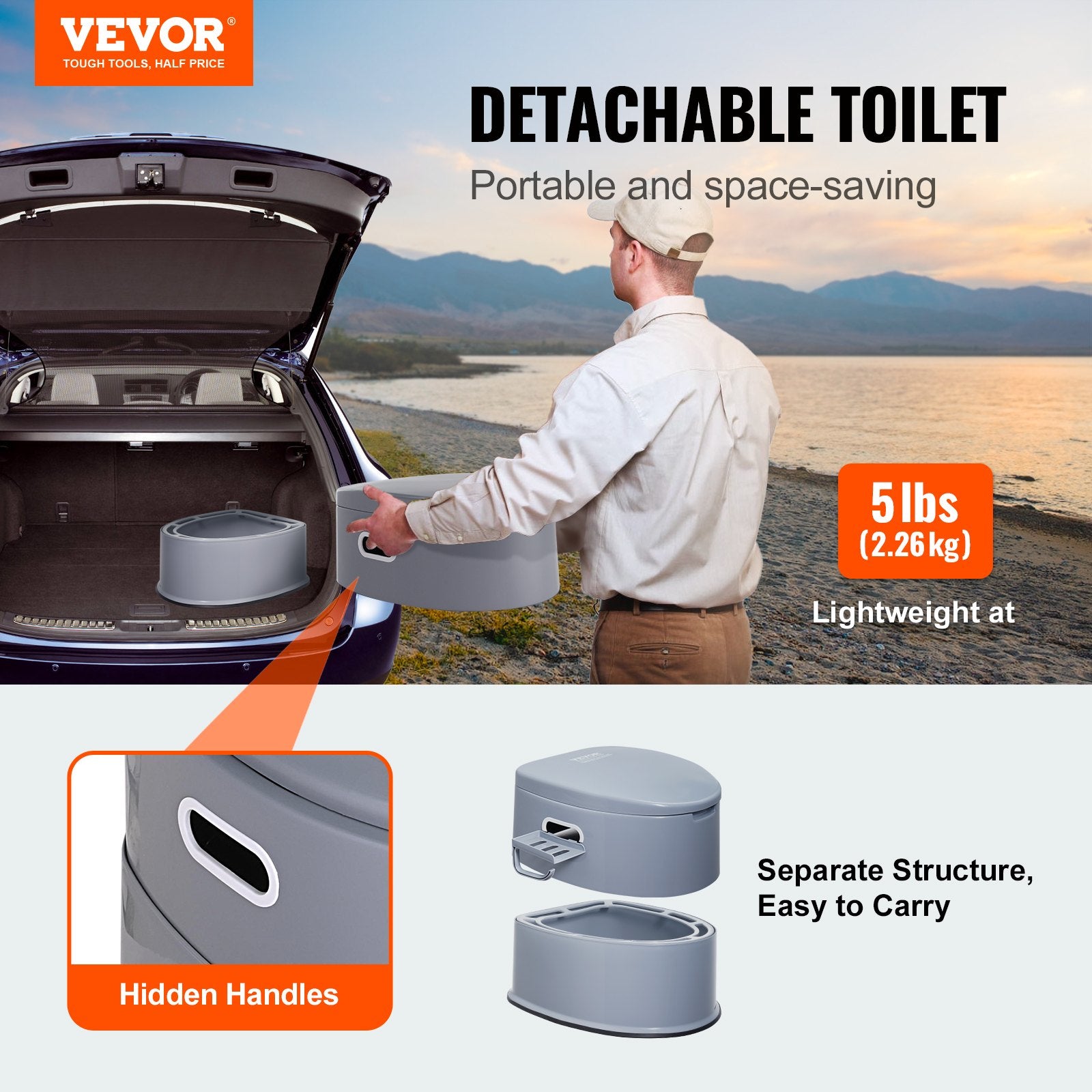 Toilets: VEVOR Portable Toilet for Camping, Porta Potty with 5L Detachable Inner Bucket & Removable Paper Holder, Commode with Dual Lids, Travel Toilet for Adults Kids Outdoor Camping Car Long Road Trips