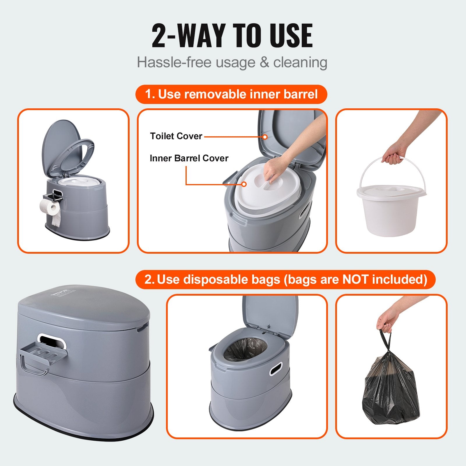 Toilets: VEVOR Portable Toilet for Camping, Porta Potty with 5L Detachable Inner Bucket & Removable Paper Holder, Commode with Dual Lids, Travel Toilet for Adults Kids Outdoor Camping Car Long Road Trips