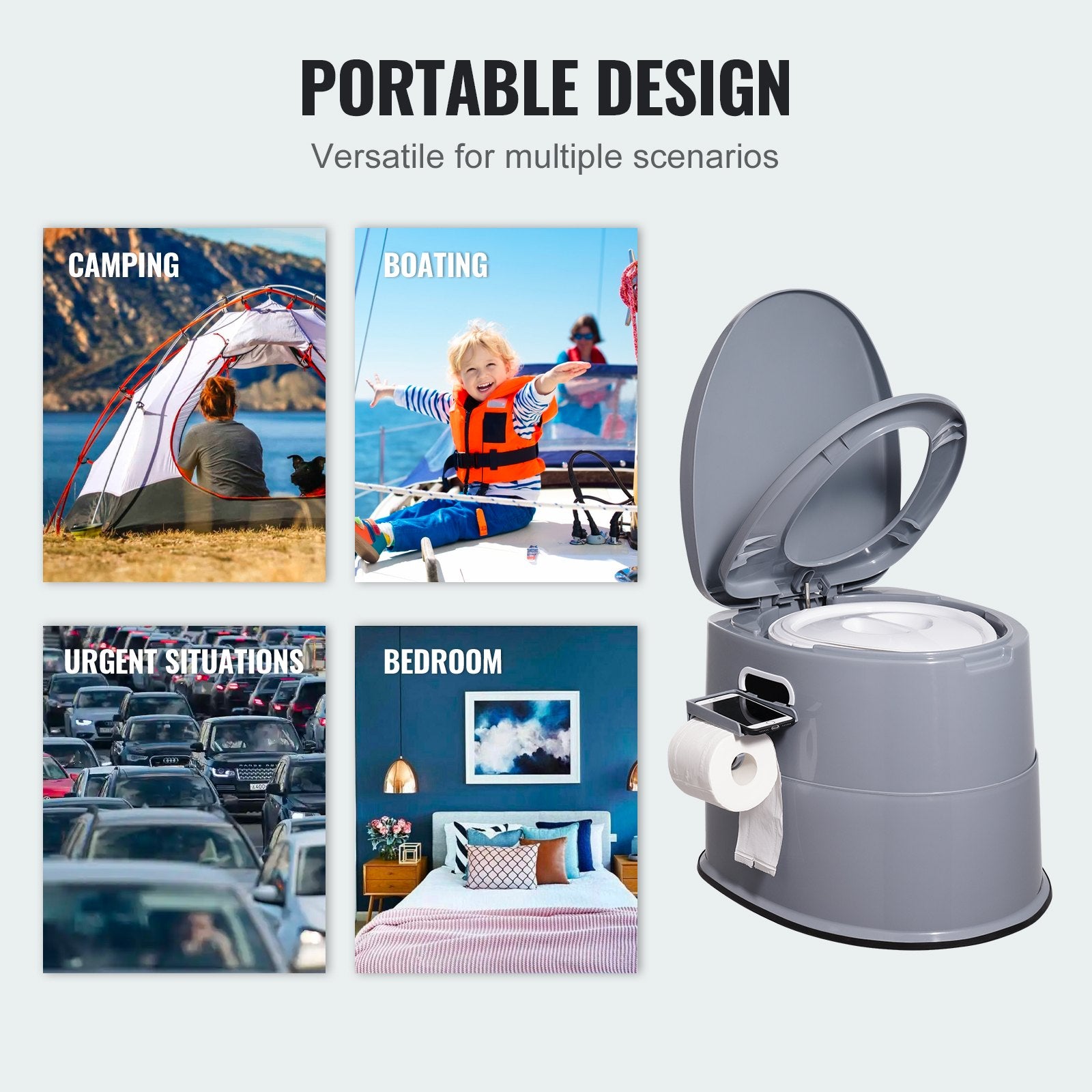 Toilets: VEVOR Portable Toilet for Camping, Porta Potty with 5L Detachable Inner Bucket & Removable Paper Holder, Commode with Dual Lids, Travel Toilet for Adults Kids Outdoor Camping Car Long Road Trips