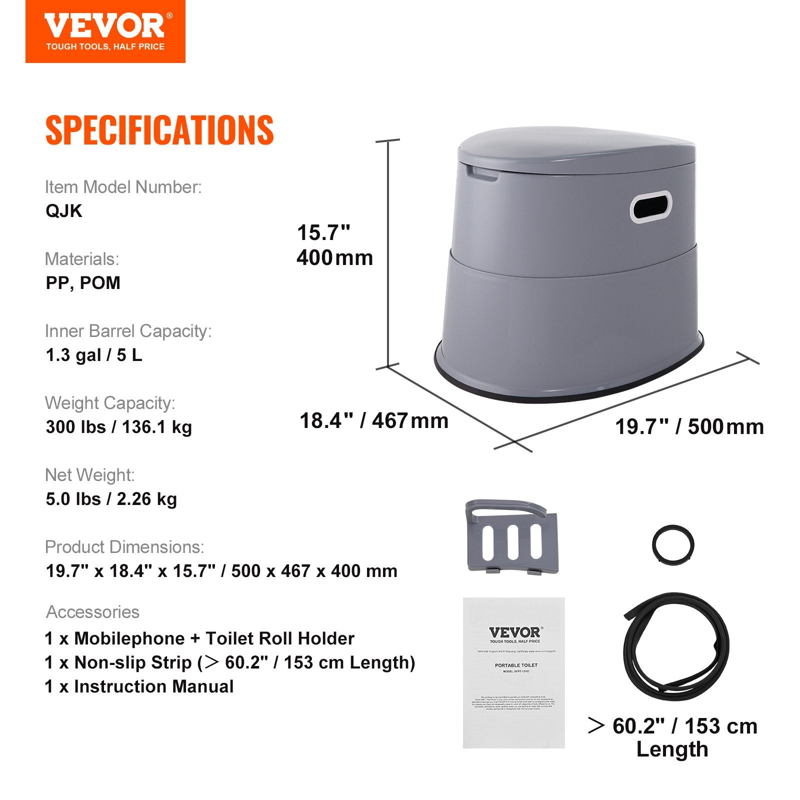 Toilets: VEVOR Portable Toilet for Camping, Porta Potty with 5L Detachable Inner Bucket & Removable Paper Holder, Commode with Dual Lids, Travel Toilet for Adults Kids Outdoor Camping Car Long Road Trips