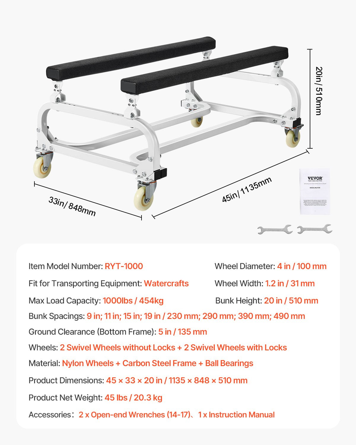 Portable Toilets & Showers: VEVOR Watercraft PWC Dolly Boat 454 kg Capacity Jet Ski Stand Storage Cart