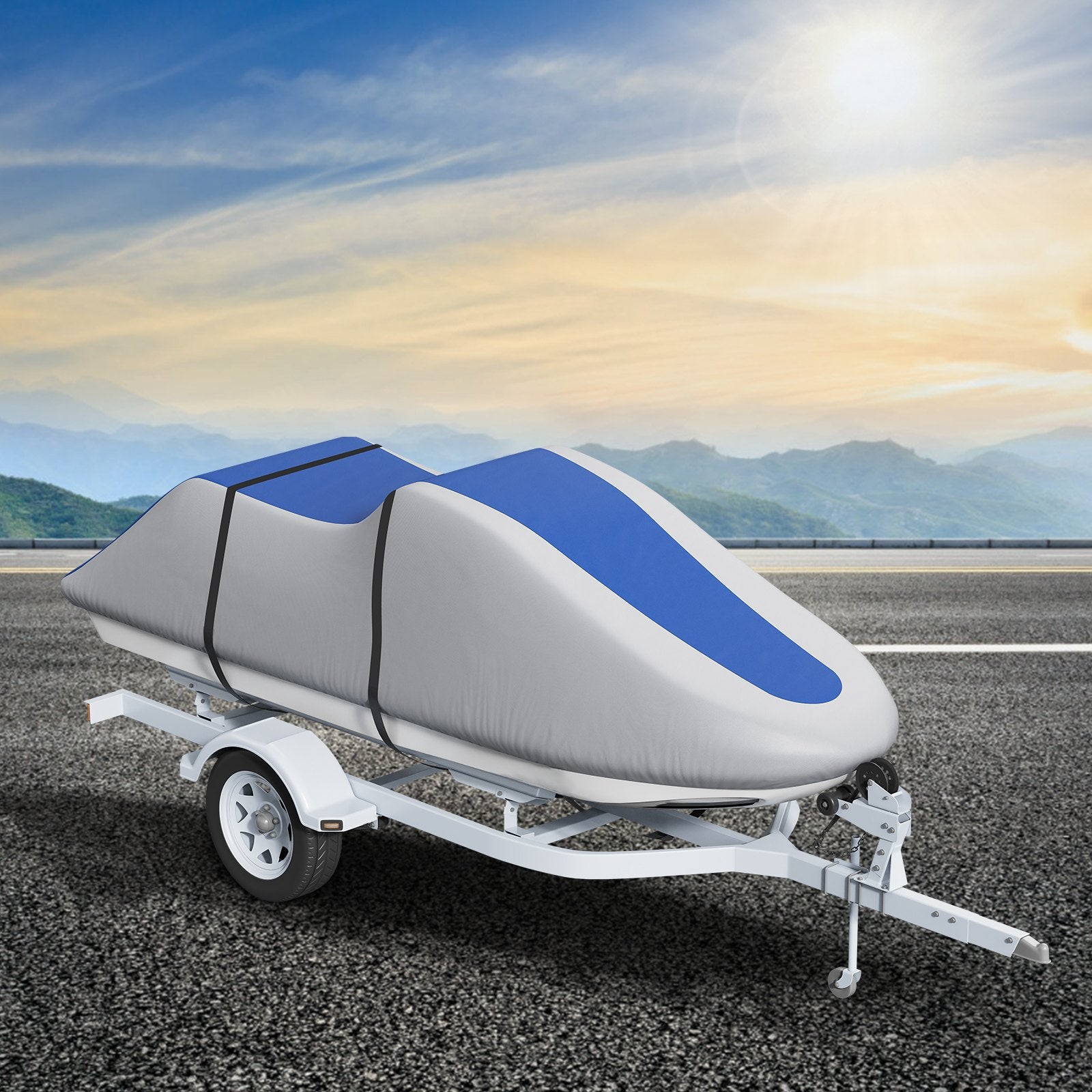 Boating Accessories: VEVOR Jet Ski Cover 320-342 cm Trailerable Waterproof PWC Cover, Heavy-duty 600D Marine Grade PU Oxford Fabric, UV Resistant Seadoo Cover with Buckle Straps, Personal Watercraft Covers, Grey+Blue