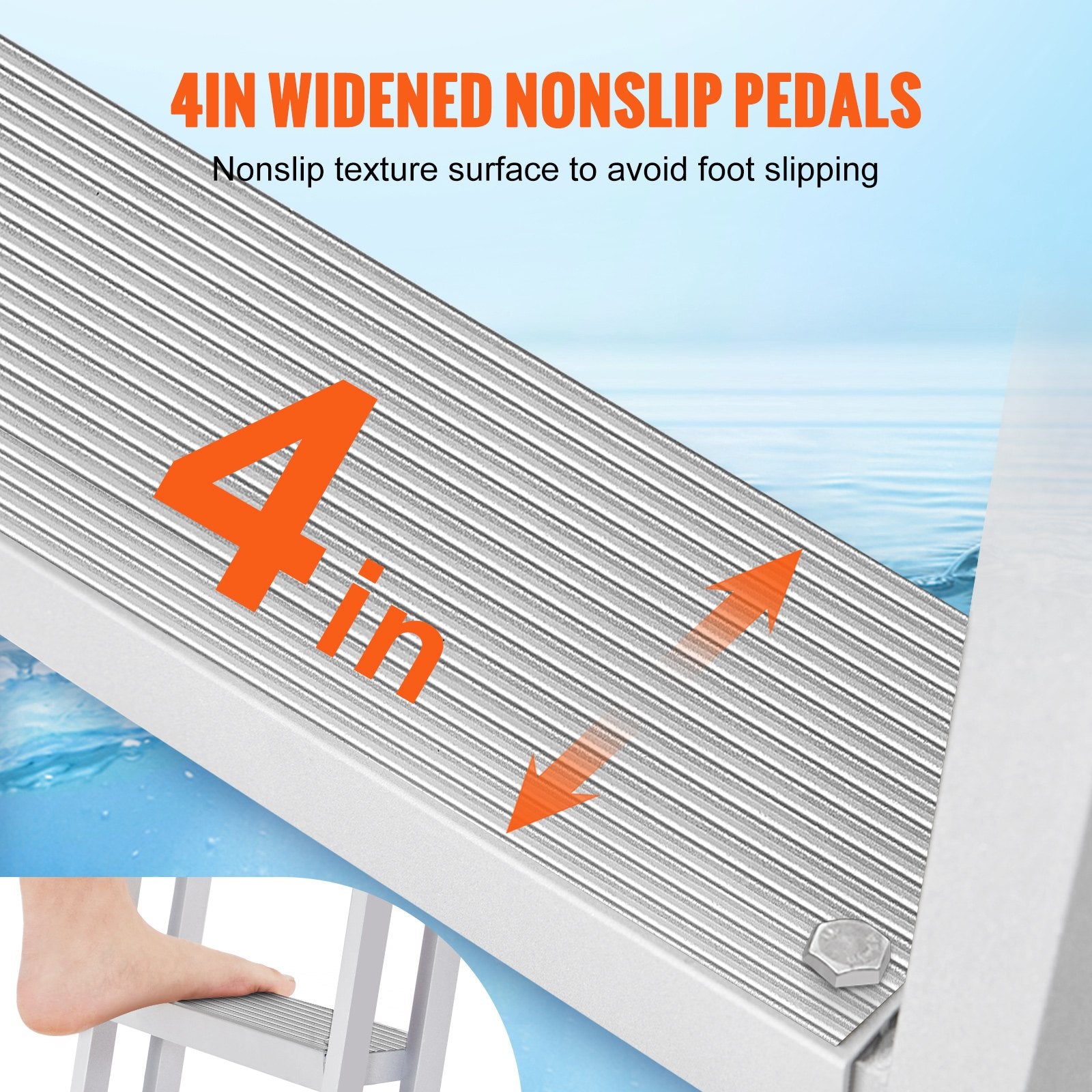 Ladders & Scaffolding: VEVOR Dock Ladder, Removable 3 Steps, 159 kg Load Capacity, Aluminum Alloy Pontoon Boat Ladder with 101.6 mm Wide Step & Nonslip Rubber Mat, Easy to Install for Ship/Lake/Pool/Marine Boarding