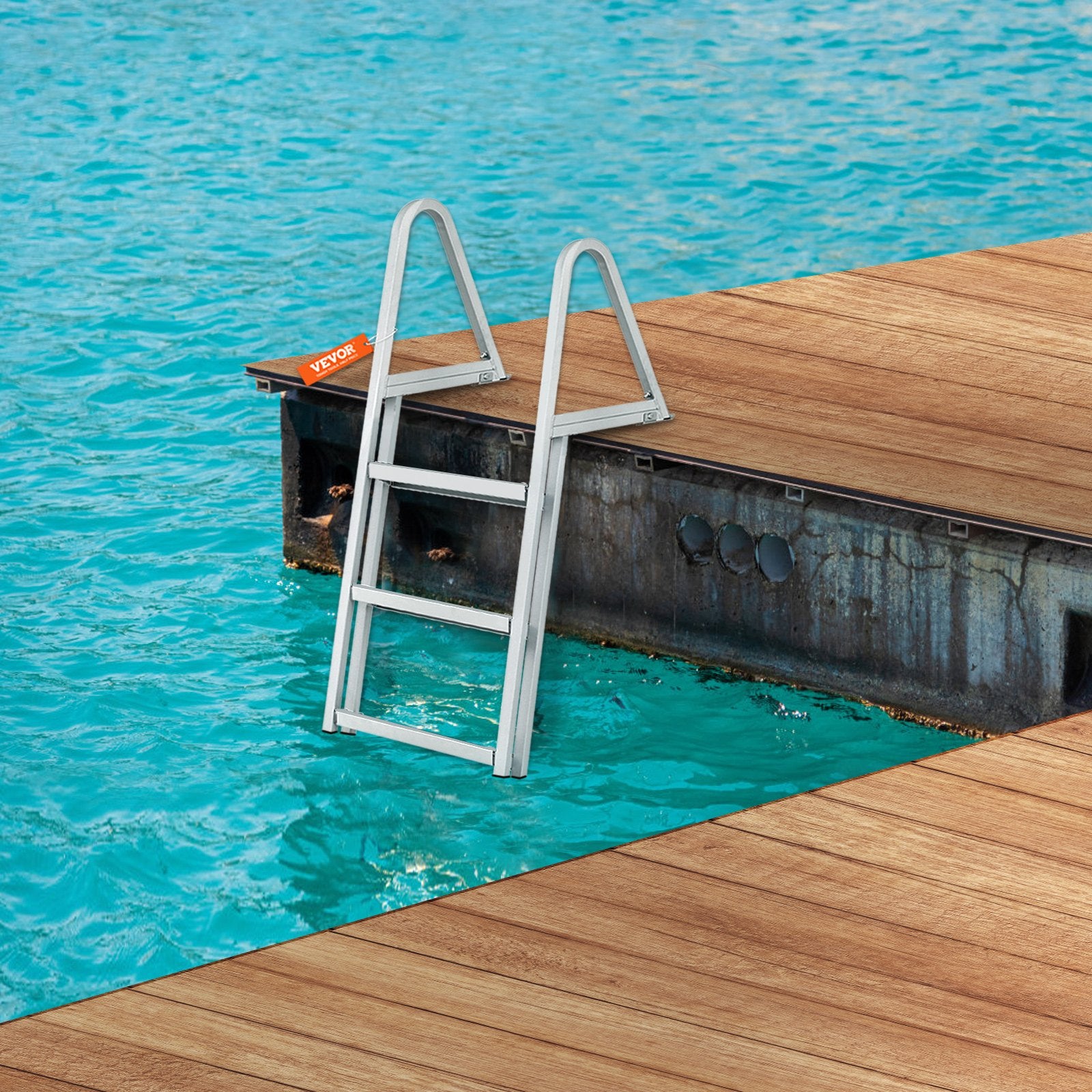 Ladders & Scaffolding: VEVOR Dock Ladder, Removable 3 Steps, 159 kg Load Capacity, Aluminum Alloy Pontoon Boat Ladder with 101.6 mm Wide Step & Nonslip Rubber Mat, Easy to Install for Ship/Lake/Pool/Marine Boarding