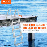 Ladders & Scaffolding: VEVOR Dock Ladder, Removable 4 Steps, 350 lbs Load Capacity, Aluminum Alloy Pontoon Boat Ladder with 4'' Wide Step & Nonslip Mat, Easy to Install for Ship/Lake/Pool/Marine Boarding