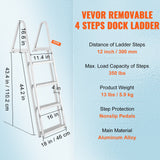 Ladders & Scaffolding: VEVOR Dock Ladder, Removable 4 Steps, 350 lbs Load Capacity, Aluminum Alloy Pontoon Boat Ladder with 4'' Wide Step & Nonslip Mat, Easy to Install for Ship/Lake/Pool/Marine Boarding