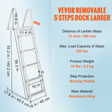 Boating Accessories: VEVOR Removable Dock Ladder 5 Steps, 159 kg Load Capacity, Pontoon Boat Ladder with 4'' Wide Step & Nonslip Design for Ship/Lake/Pool/Marine Boarding