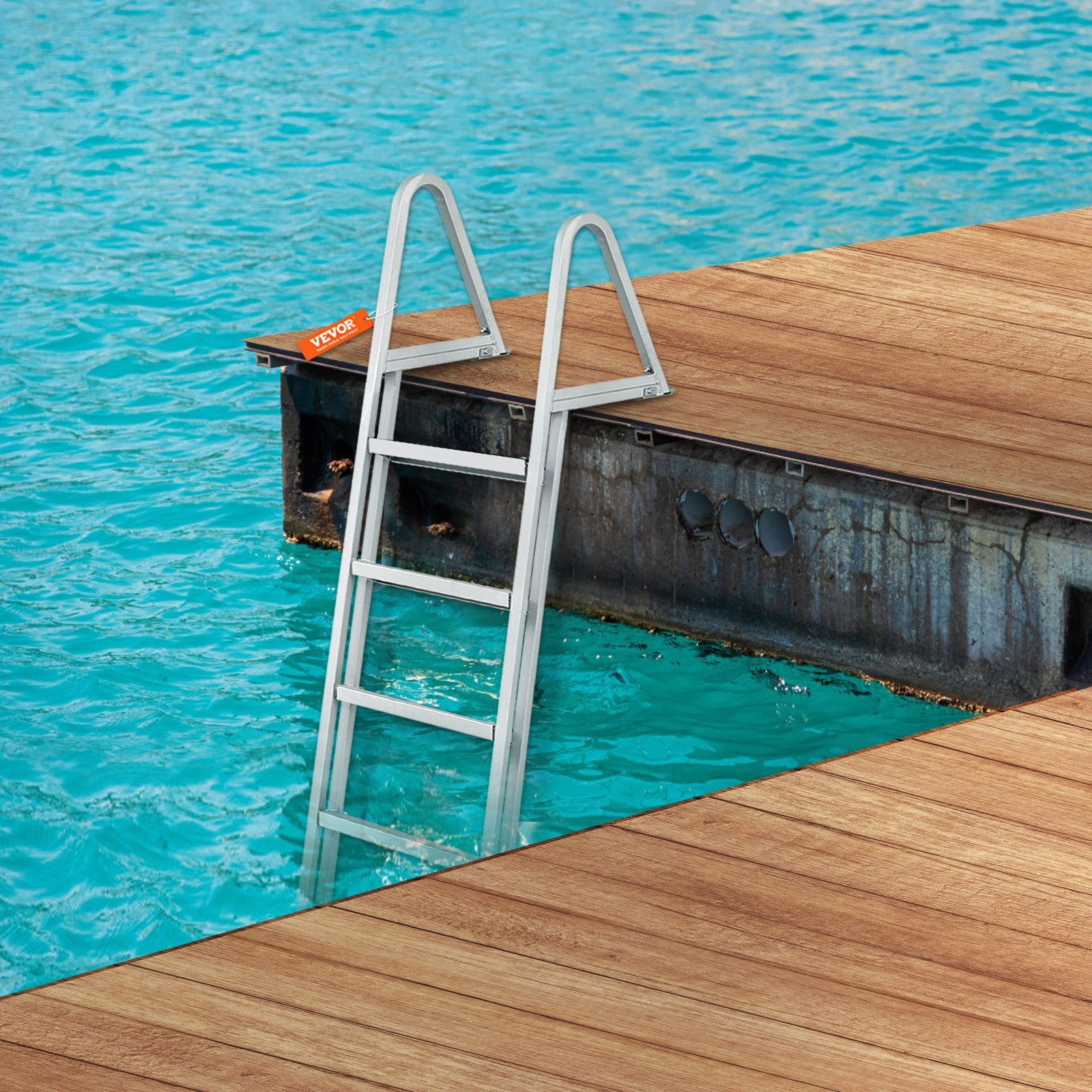 Removable Dock Ladder 5 Steps, 159 kg Load Capacity, Pontoon Boat Ladder with 4'' Wide Step & Nonslip Design for Ship/Lake/Pool/Marine Boarding
