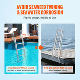 Ladders & Scaffolding: VEVOR Dock Ladder Flip Up 4 Steps, 159 kg Load Capacity, Aluminum Pontoon Boat Ladder with 4" Wide Step & Nonslip Mat,Swimm Step Ladder for Ship/Lake/Pool/Marine Boarding