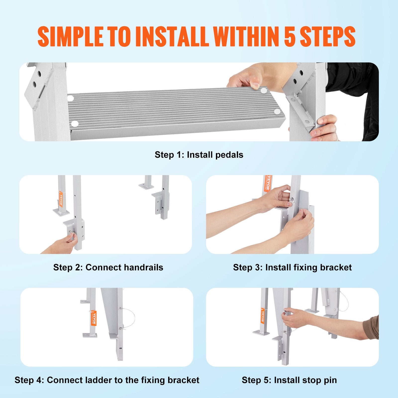 Ladders & Scaffolding: VEVOR Dock Ladder Flip Up 4 Steps, 159 kg Load Capacity, Aluminum Pontoon Boat Ladder with 4" Wide Step & Nonslip Mat,Swimm Step Ladder for Ship/Lake/Pool/Marine Boarding