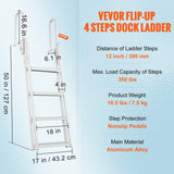 Ladders & Scaffolding: VEVOR Dock Ladder Flip Up 4 Steps, 159 kg Load Capacity, Aluminum Pontoon Boat Ladder with 4" Wide Step & Nonslip Mat,Swimm Step Ladder for Ship/Lake/Pool/Marine Boarding