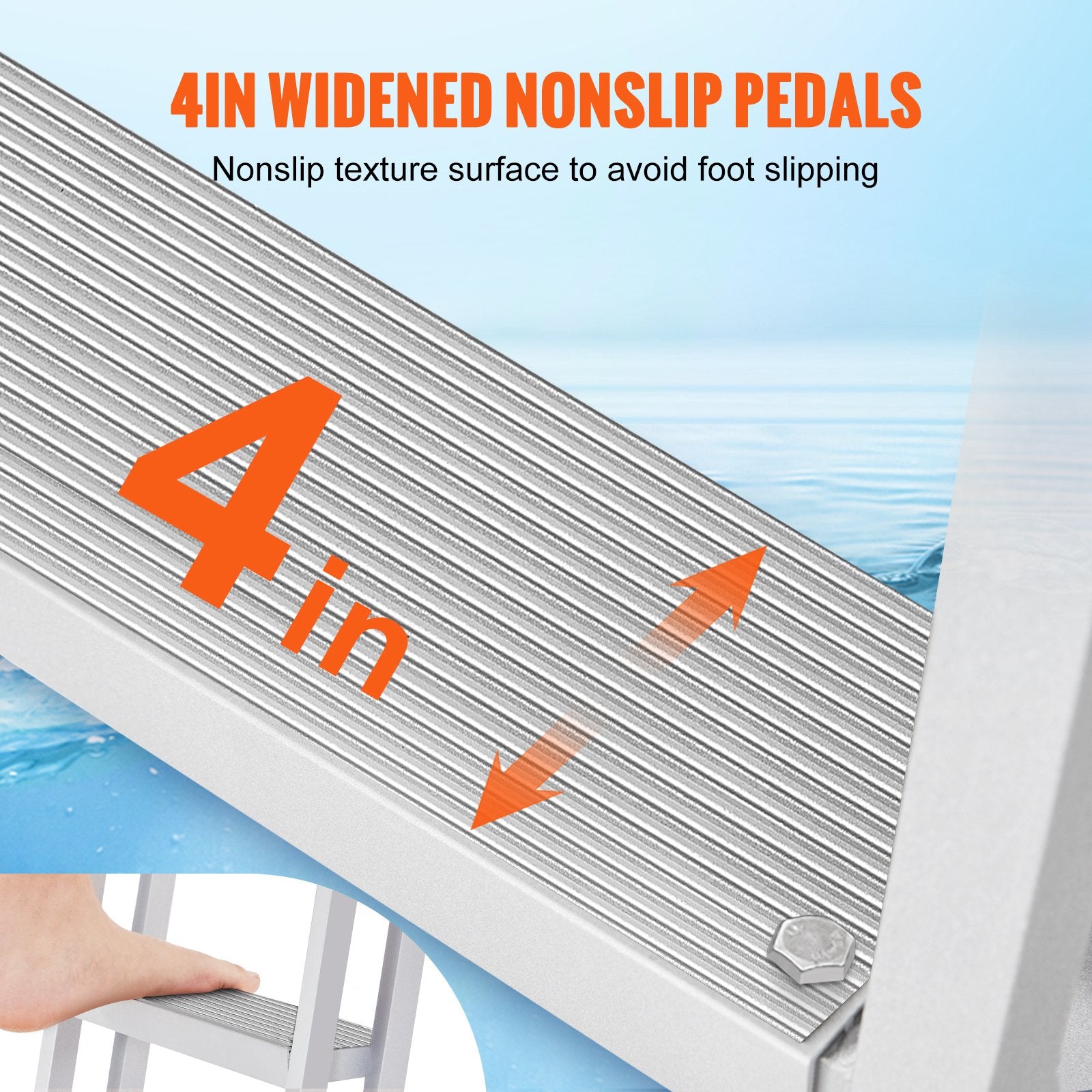 Dock Ladder Flip Up 5 Steps, 350lbs Load Capacity, Aluminum Pontoon Boat Ladder with 4" Wide Step & Nonslip Rubber Mat,Swimm Step Ladder for Ship/Lake/Pool/Marine Boarding