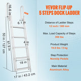 Ladders & Scaffolding: VEVOR Dock Ladder Flip Up 5 Steps, 350lbs Load Capacity, Aluminum Pontoon Boat Ladder with 4" Wide Step & Nonslip Rubber Mat,Swimm Step Ladder for Ship/Lake/Pool/Marine Boarding