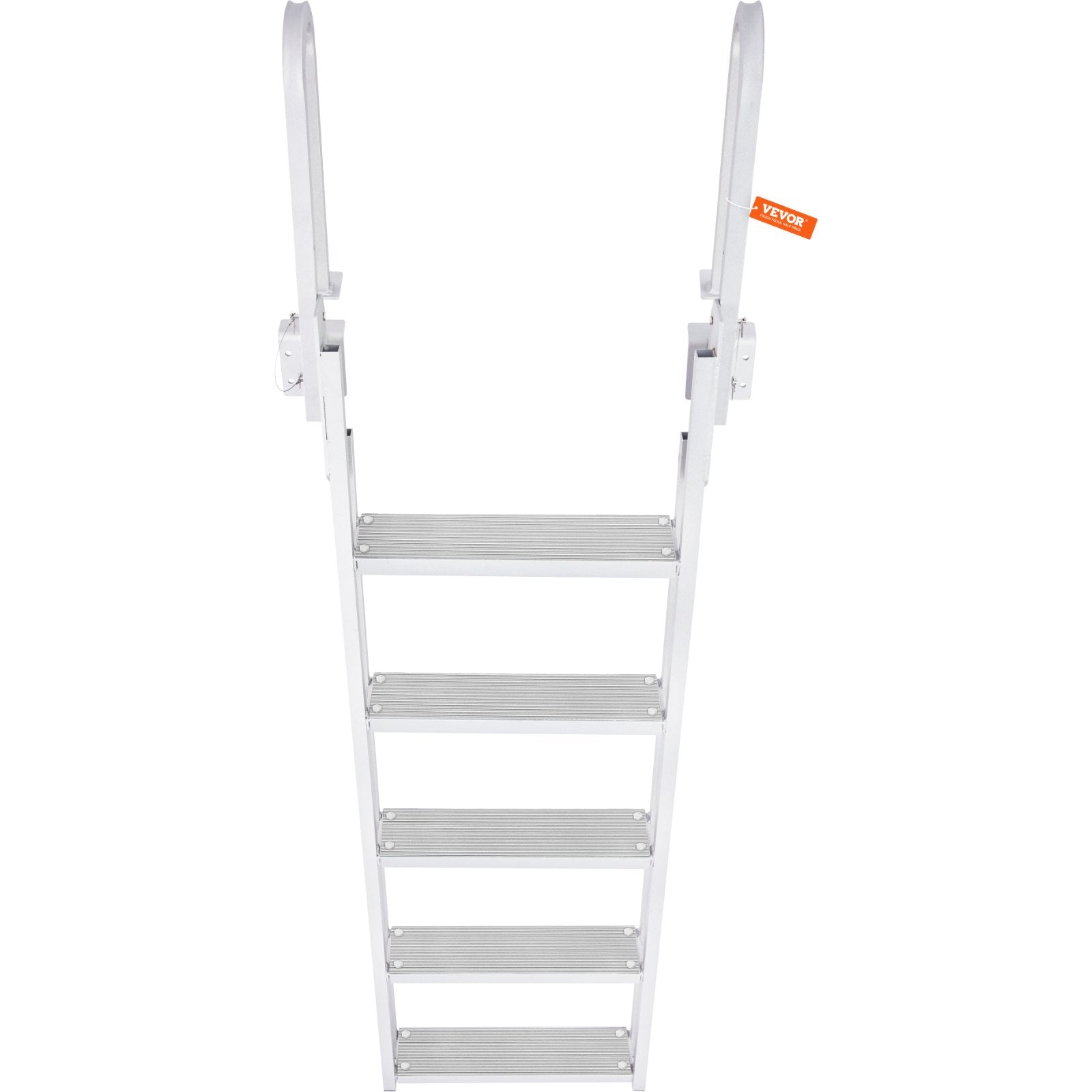 Dock Ladder Flip Up 5 Steps, 350lbs Load Capacity, Aluminum Pontoon Boat Ladder with 4" Wide Step & Nonslip Rubber Mat,Swimm Step Ladder for Ship/Lake/Pool/Marine Boarding