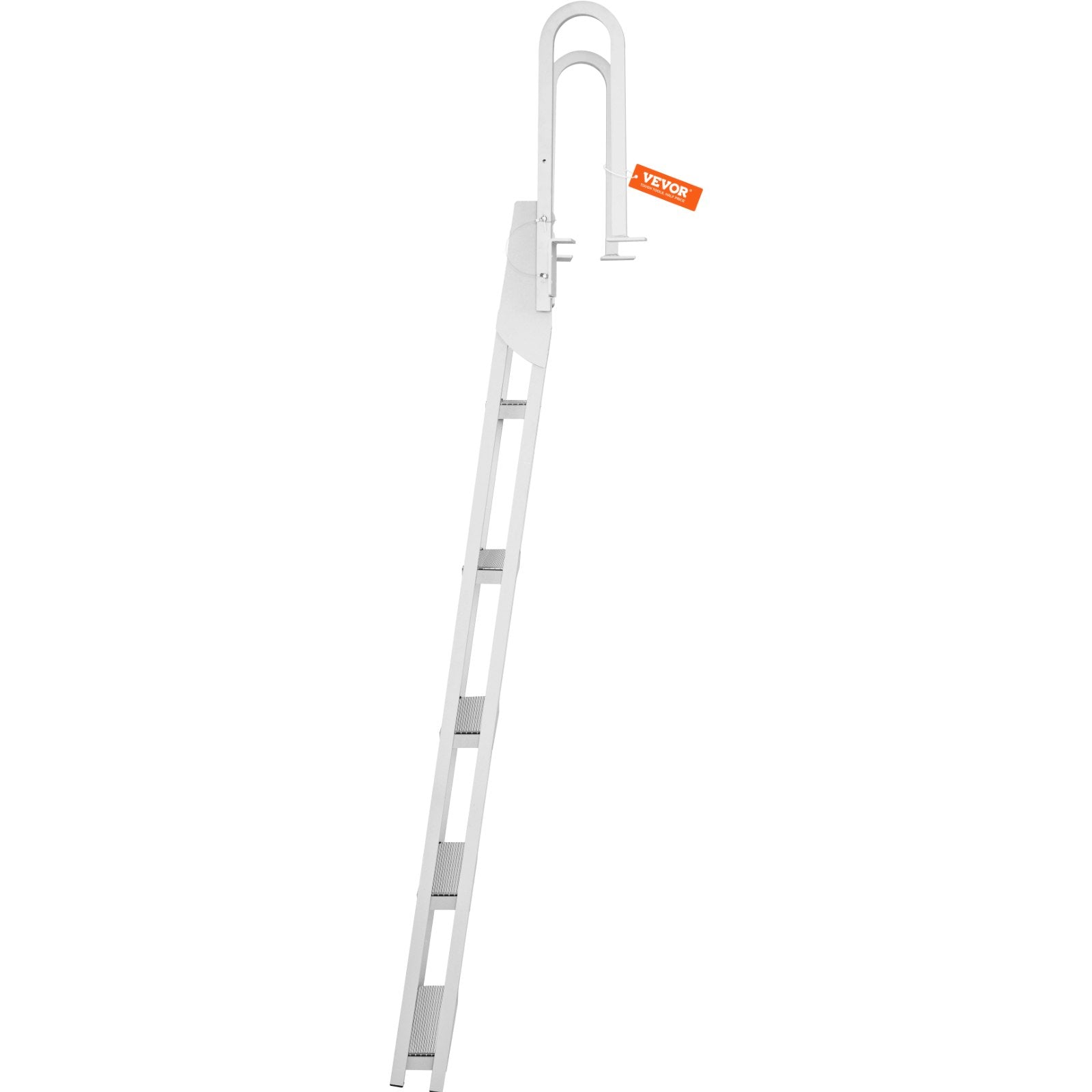 Dock Ladder Flip Up 5 Steps, 350lbs Load Capacity, Aluminum Pontoon Boat Ladder with 4" Wide Step & Nonslip Rubber Mat,Swimm Step Ladder for Ship/Lake/Pool/Marine Boarding