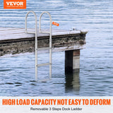Ladders & Scaffolding: VEVOR Dock Ladder, Removable 3 Steps, 227 kg Load Capacity, Aluminum Alloy Pontoon Boat Ladder with 7.9 cm Wide Step & Nonslip Rubber Mat, Easy to Install for Ship/Lake/Pool/Marine Boarding