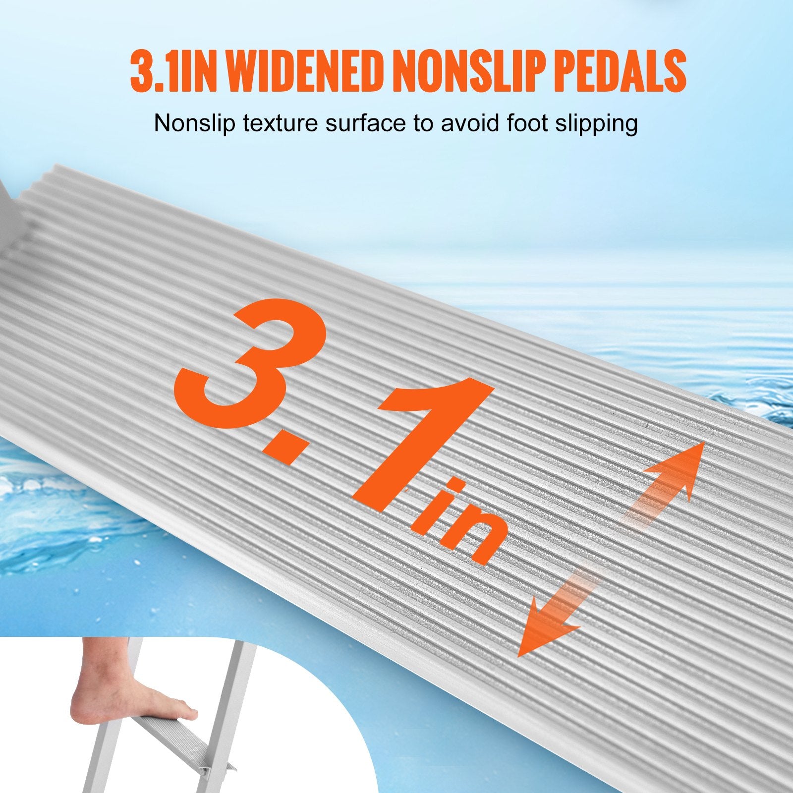 Ladders & Scaffolding: VEVOR Dock Ladder, Removable 3 Steps, 227 kg Load Capacity, Aluminum Alloy Pontoon Boat Ladder with 7.9 cm Wide Step & Nonslip Rubber Mat, Easy to Install for Ship/Lake/Pool/Marine Boarding