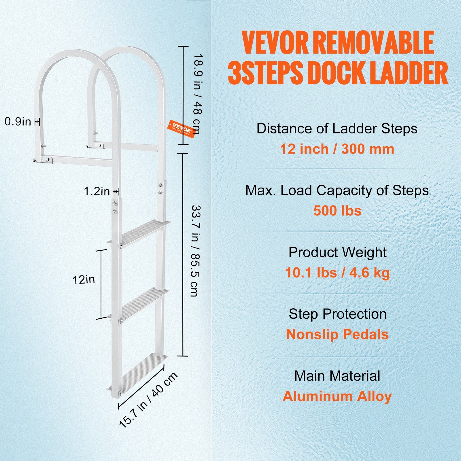 Ladders & Scaffolding: VEVOR Dock Ladder, Removable 3 Steps, 227 kg Load Capacity, Aluminum Alloy Pontoon Boat Ladder with 7.9 cm Wide Step & Nonslip Rubber Mat, Easy to Install for Ship/Lake/Pool/Marine Boarding