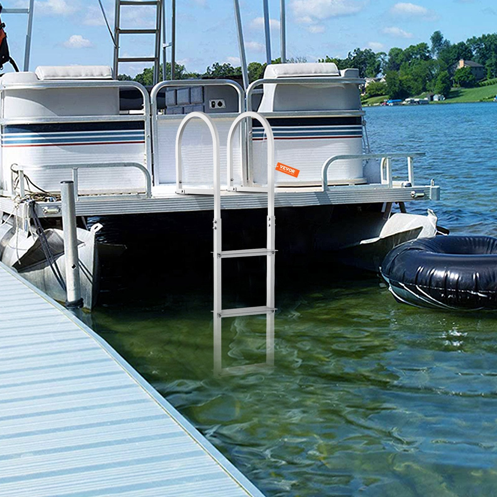 Ladders & Scaffolding: VEVOR Dock Ladder, Removable 3 Steps, 227 kg Load Capacity, Aluminum Alloy Pontoon Boat Ladder with 7.9 cm Wide Step & Nonslip Rubber Mat, Easy to Install for Ship/Lake/Pool/Marine Boarding