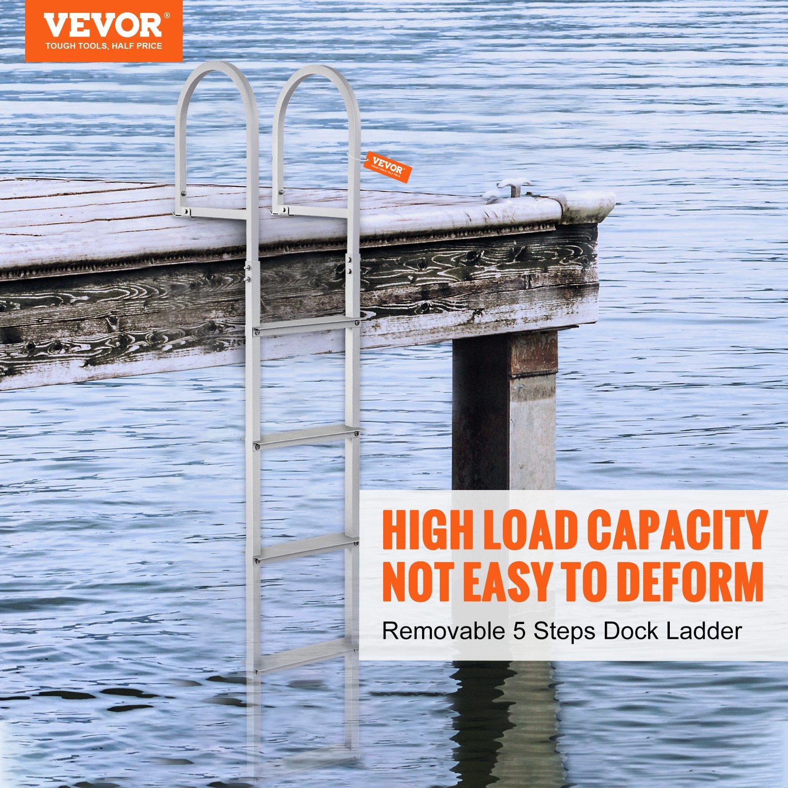 Boating Accessories: VEVOR Dock Ladder, Removable 5 Steps, 227 kgs Load Capacity, Aluminum Alloy Pontoon Boat Ladder with 3.1'' Wide Step & Nonslip Rubber Mat, Easy to Install for Ship/Lake/Pool/Marine Boarding