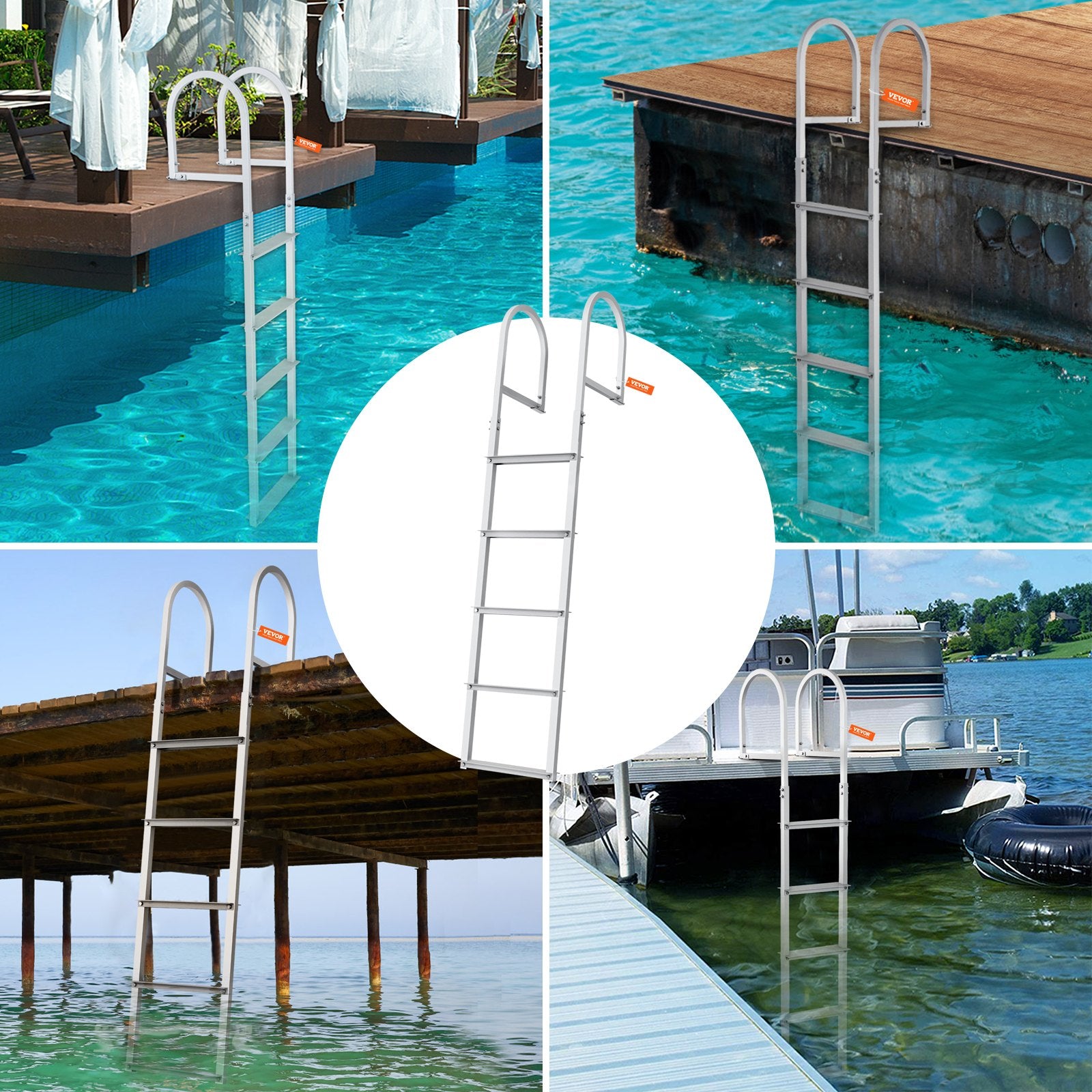 Boating Accessories: VEVOR Dock Ladder, Removable 5 Steps, 227 kgs Load Capacity, Aluminum Alloy Pontoon Boat Ladder with 3.1'' Wide Step & Nonslip Rubber Mat, Easy to Install for Ship/Lake/Pool/Marine Boarding