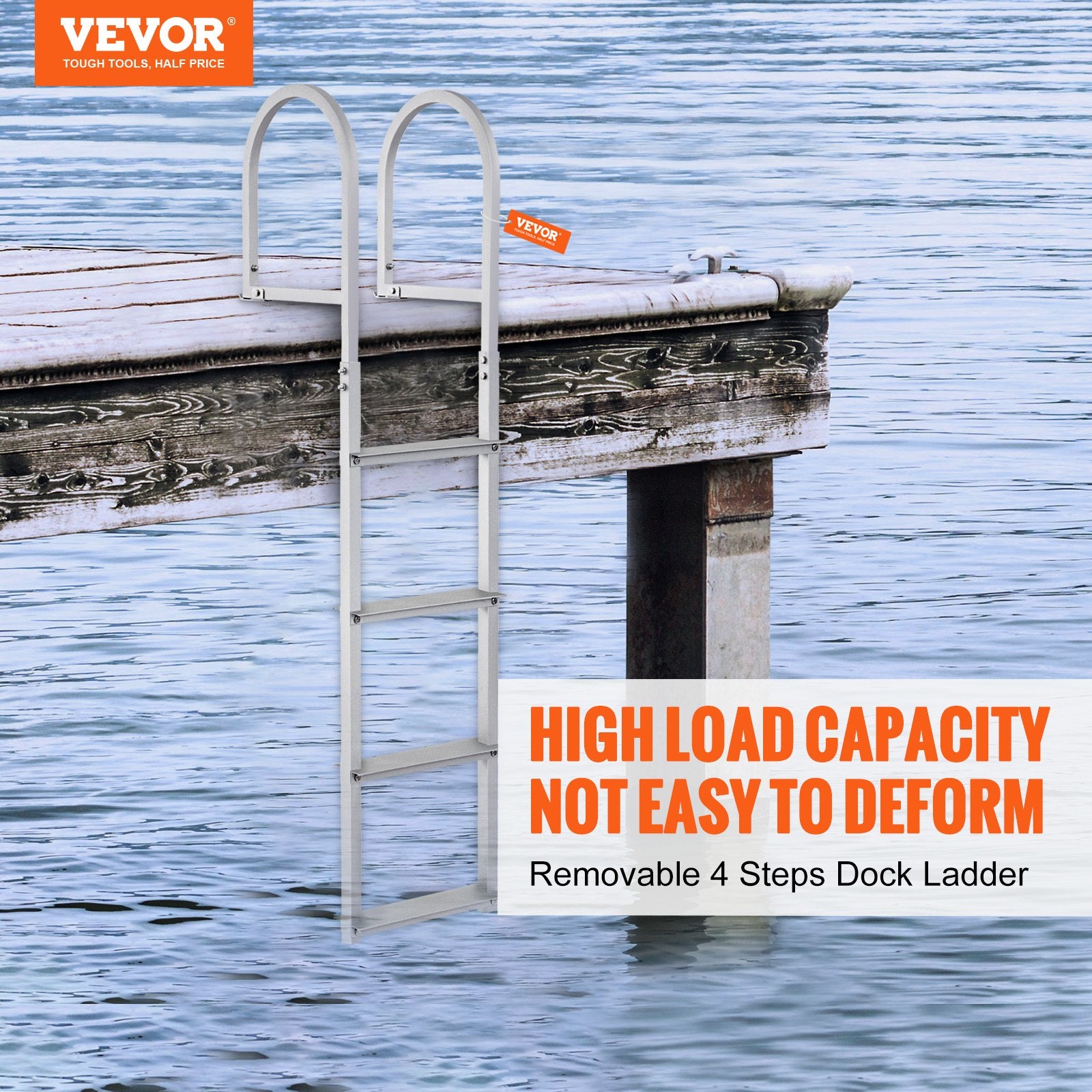 Audio Speakers: VEVOR Dock Ladder, Removable 4 Steps, 500 lbs Load Capacity, Aluminum Alloy Pontoon Boat Ladder with 3.1'' Wide Step & Nonslip Rubber Mat, Easy to Install for Ship/Lake/Pool/Marine Boarding
