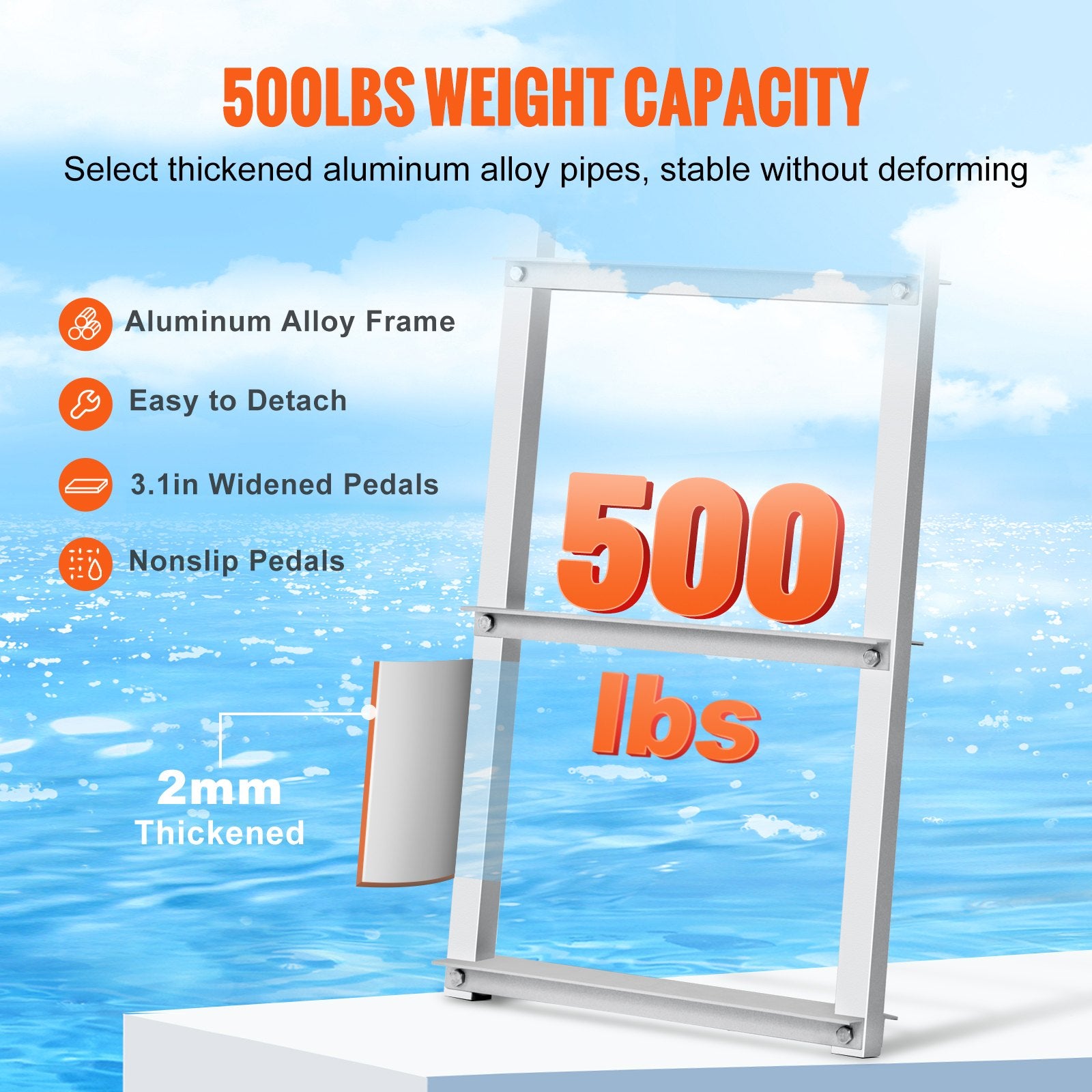 Audio Speakers: VEVOR Dock Ladder, Removable 4 Steps, 500 lbs Load Capacity, Aluminum Alloy Pontoon Boat Ladder with 3.1'' Wide Step & Nonslip Rubber Mat, Easy to Install for Ship/Lake/Pool/Marine Boarding