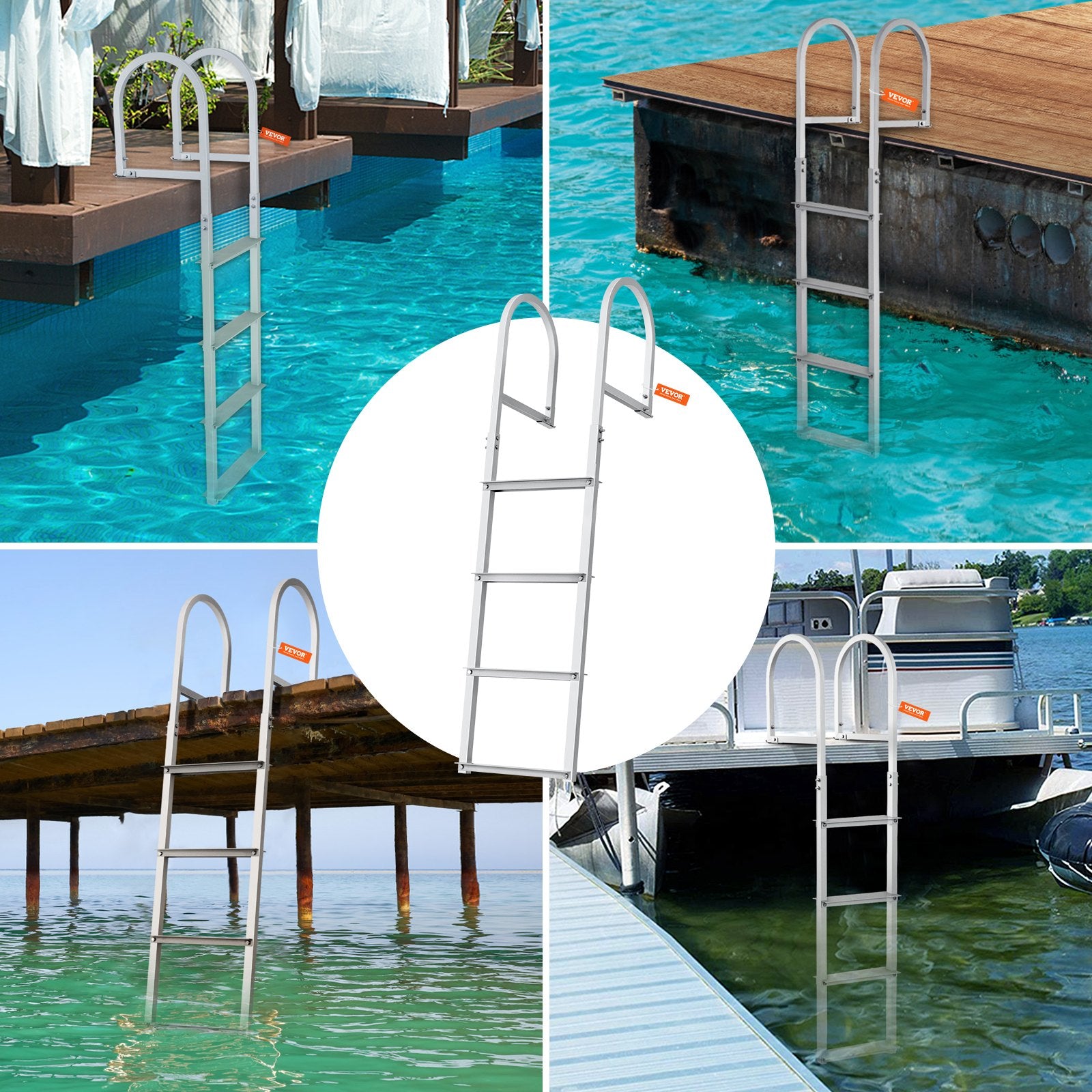 Audio Speakers: VEVOR Dock Ladder, Removable 4 Steps, 500 lbs Load Capacity, Aluminum Alloy Pontoon Boat Ladder with 3.1'' Wide Step & Nonslip Rubber Mat, Easy to Install for Ship/Lake/Pool/Marine Boarding