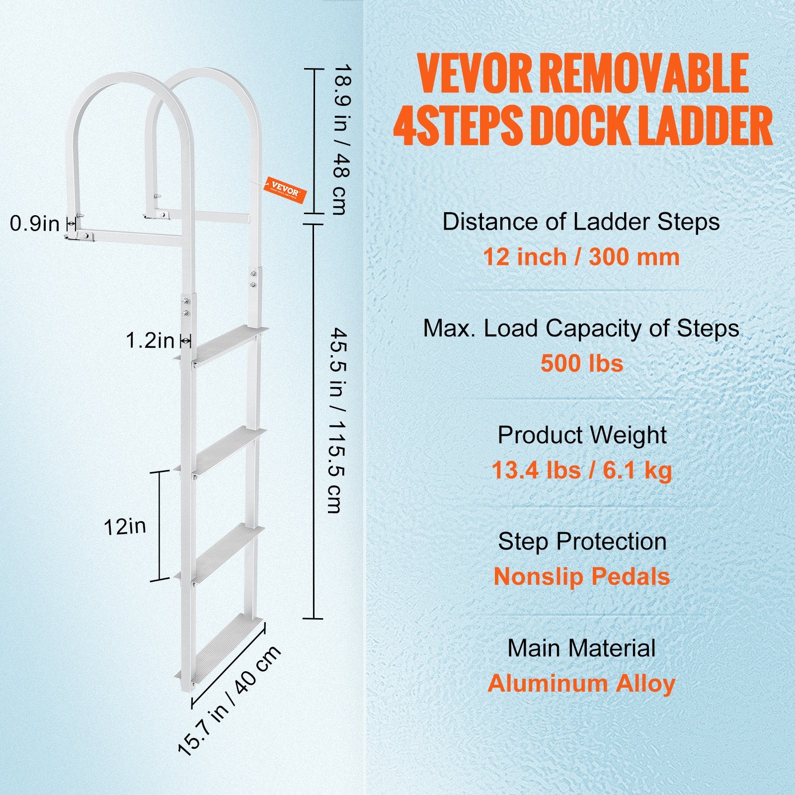 Audio Speakers: VEVOR Dock Ladder, Removable 4 Steps, 500 lbs Load Capacity, Aluminum Alloy Pontoon Boat Ladder with 3.1'' Wide Step & Nonslip Rubber Mat, Easy to Install for Ship/Lake/Pool/Marine Boarding