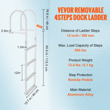 Audio Speakers: VEVOR Dock Ladder, Removable 4 Steps, 500 lbs Load Capacity, Aluminum Alloy Pontoon Boat Ladder with 3.1'' Wide Step & Nonslip Rubber Mat, Easy to Install for Ship/Lake/Pool/Marine Boarding