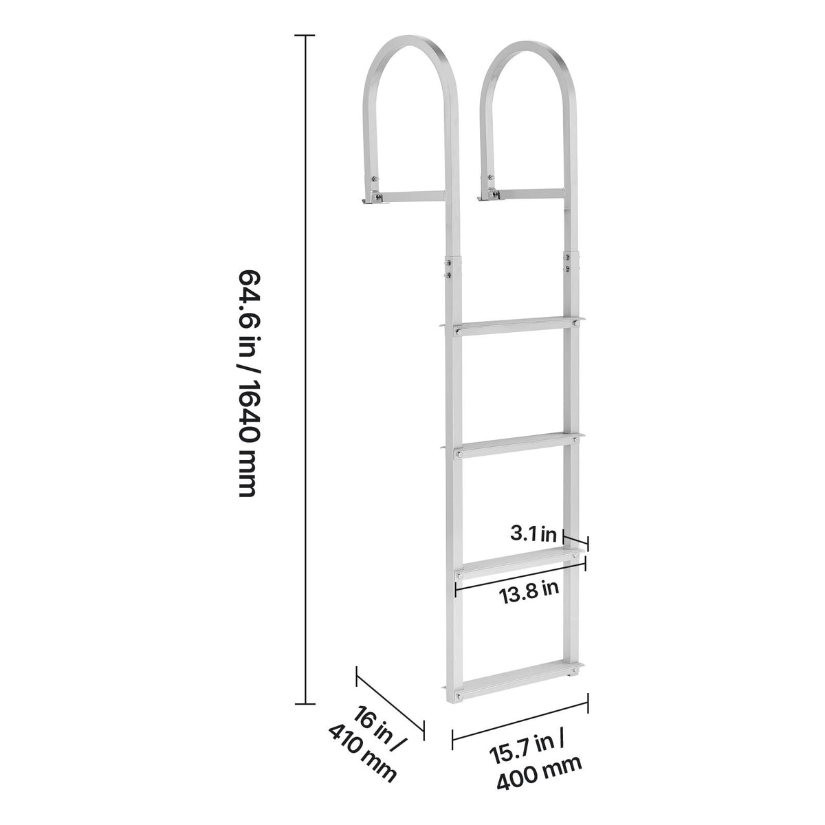 Removable Dock Ladder, 4 Steps, Aluminum Alloy Pontoon Boat Swim Ladder, with Non-Slip Wide Steps, 227 kg Weight Capacity, Quick Release Design, for Lake Swimming, Pool, Boat, Marine Boarding